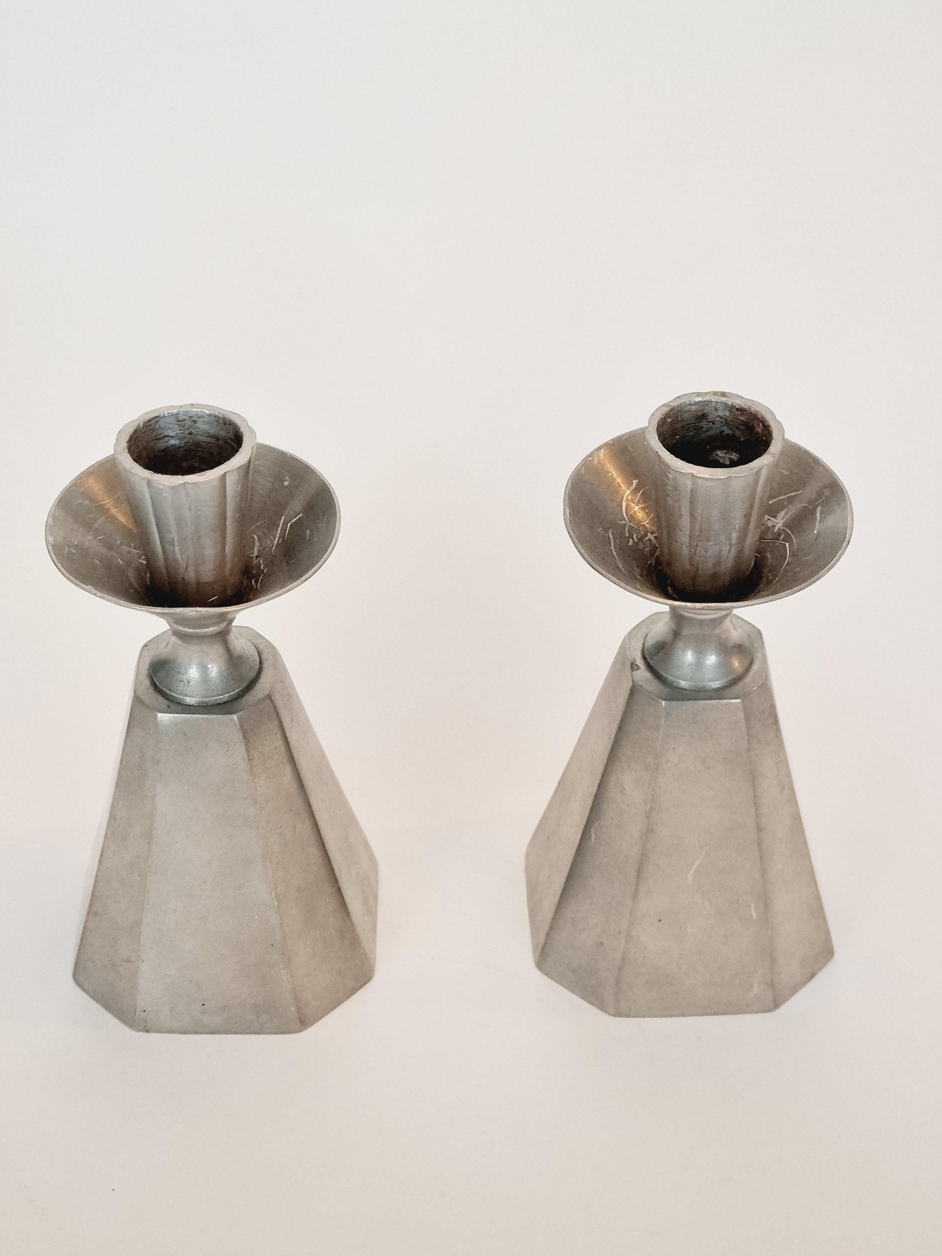 A pair of Swedish / Scandinavian Modern candle holders, in pewter, by GAB 1962 For Sale 1