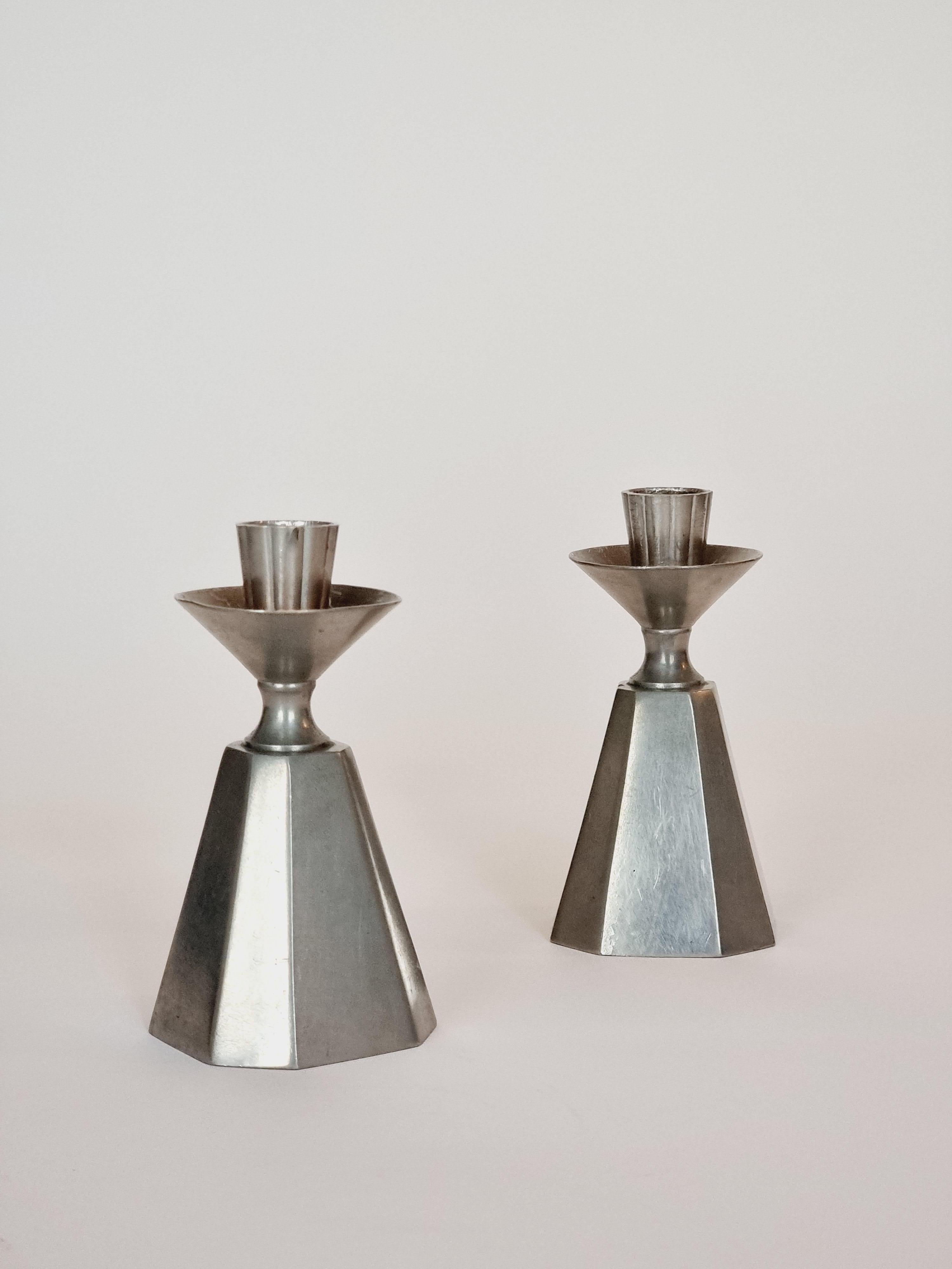 A pair of Swedish / Scandinavian Modern candle holders, in pewter, by GAB 1962 For Sale 2