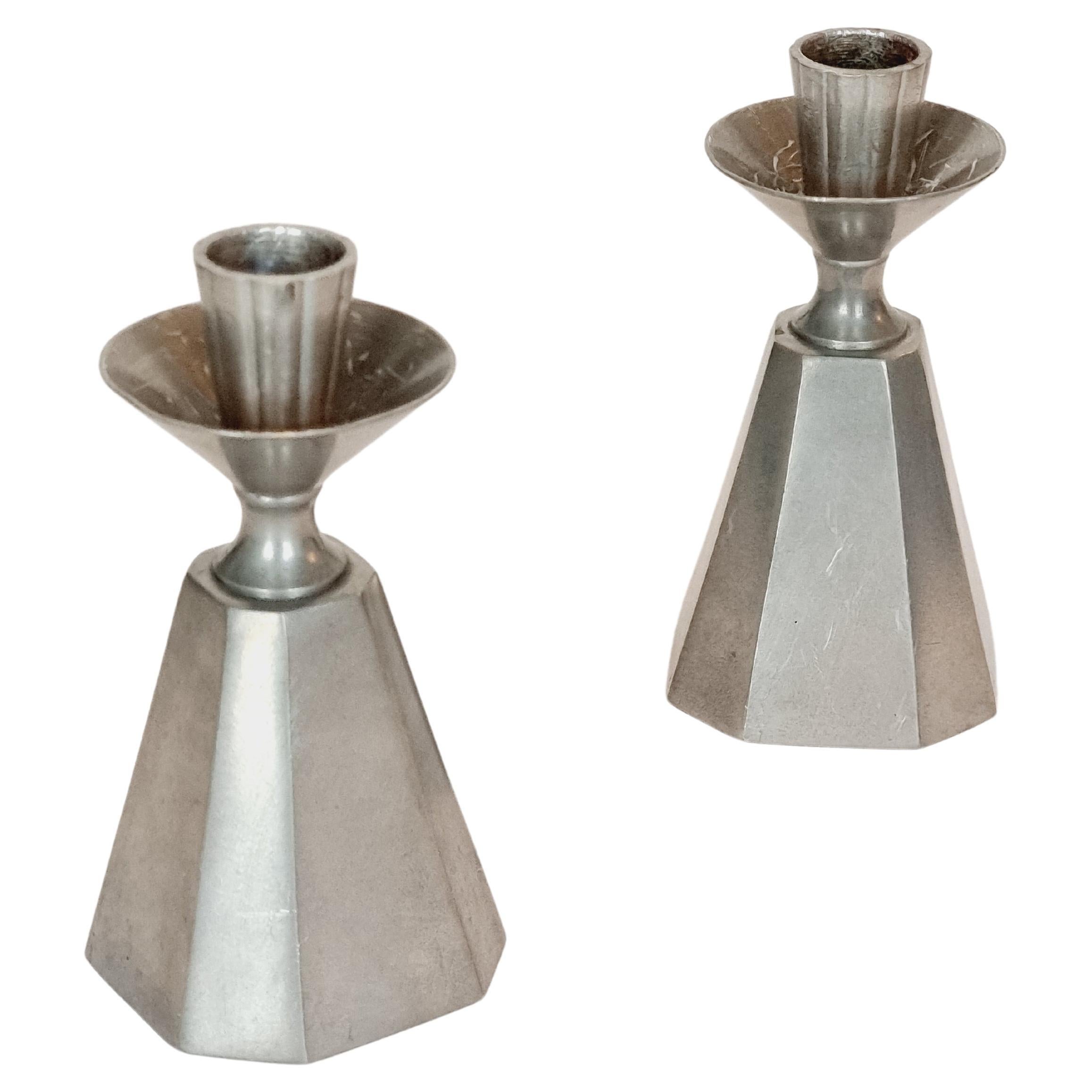 A pair of Swedish / Scandinavian Modern candle holders, in pewter, by GAB 1962