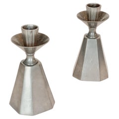 A pair of Swedish / Scandinavian Modern candle holders, in pewter, by GAB 1962