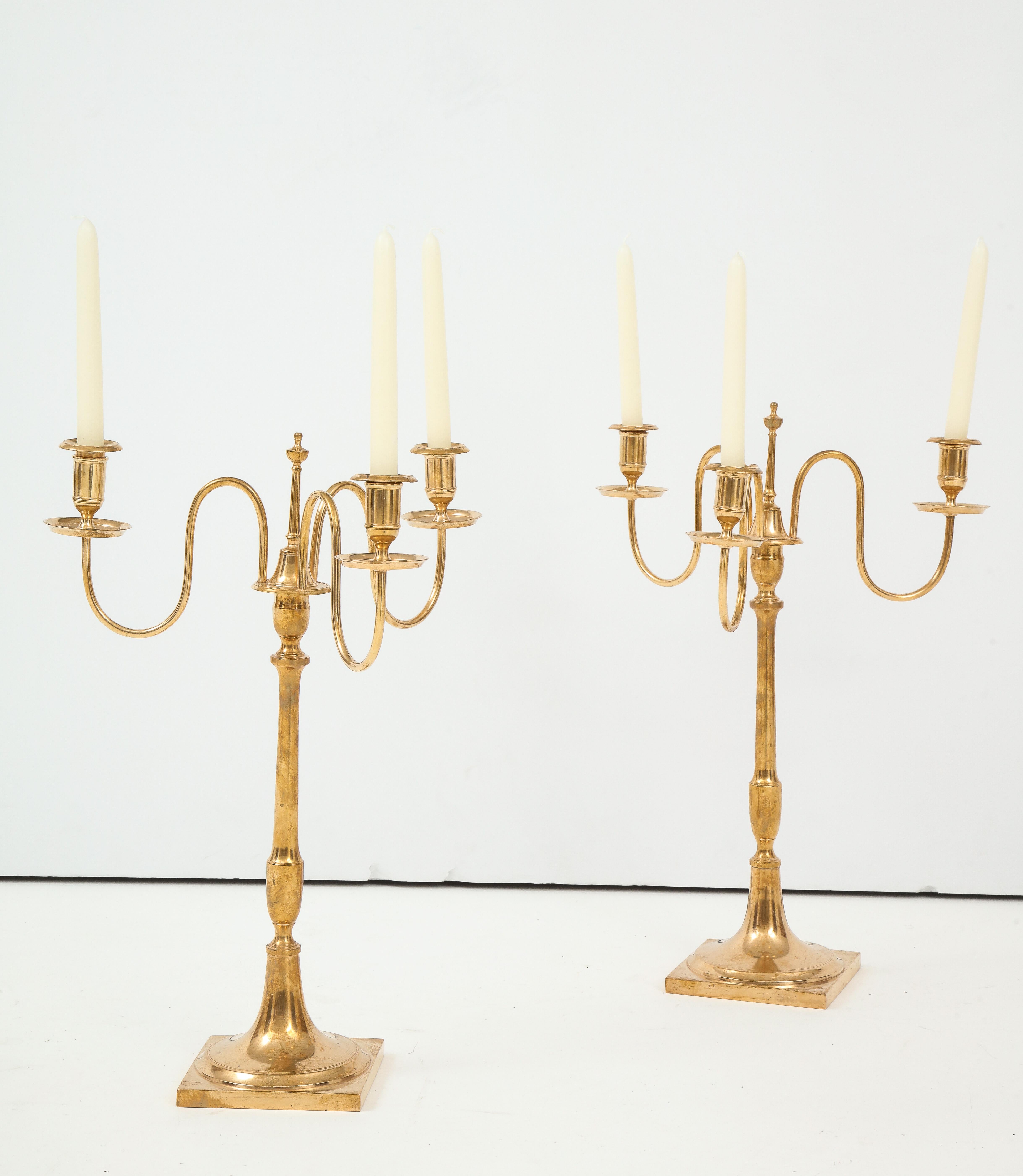 Neoclassical Pair of Swedish Skultuna Brass Candelabra, circa 1860s
