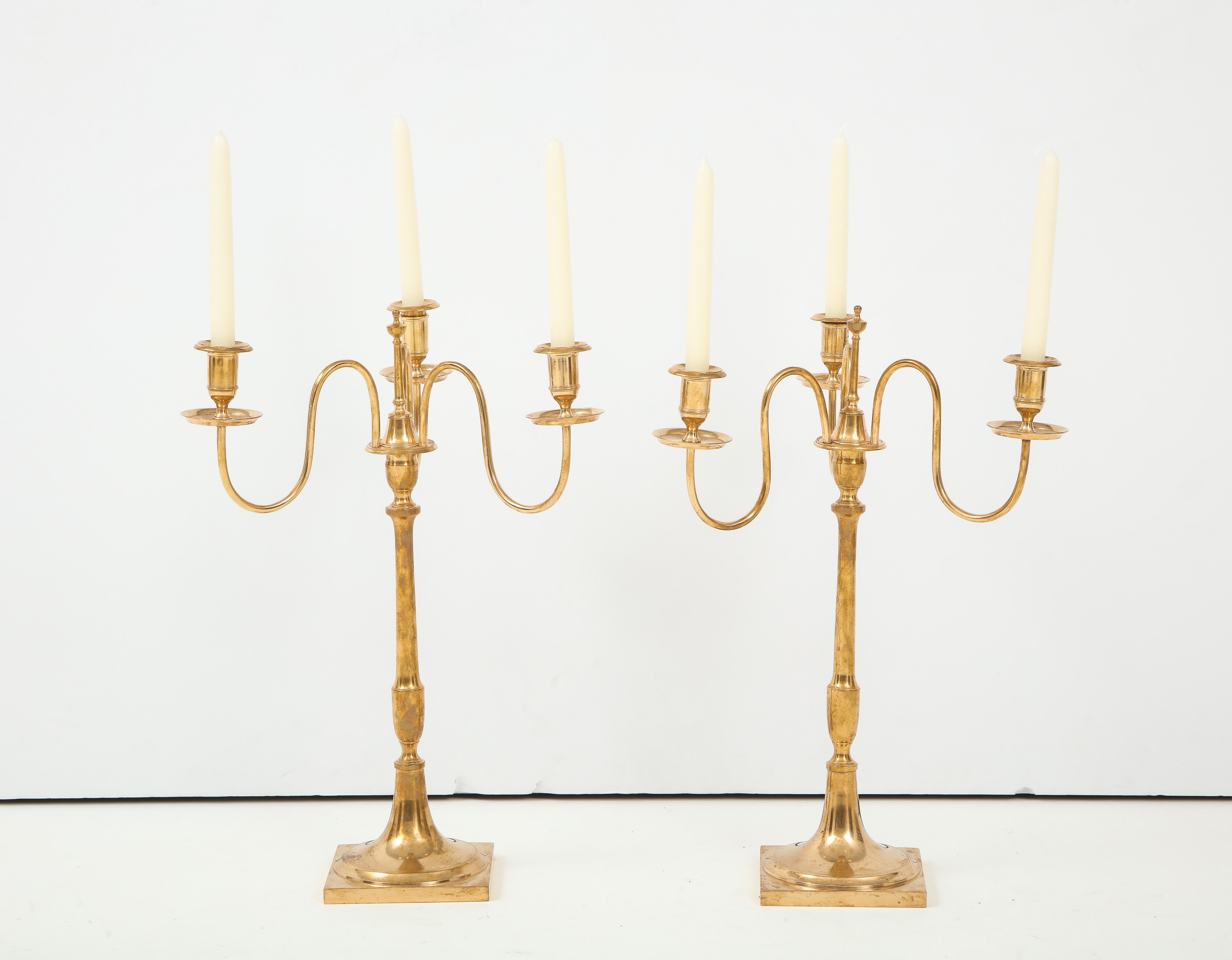 Pair of Swedish Skultuna Brass Candelabra, circa 1860s In Good Condition In New York, NY