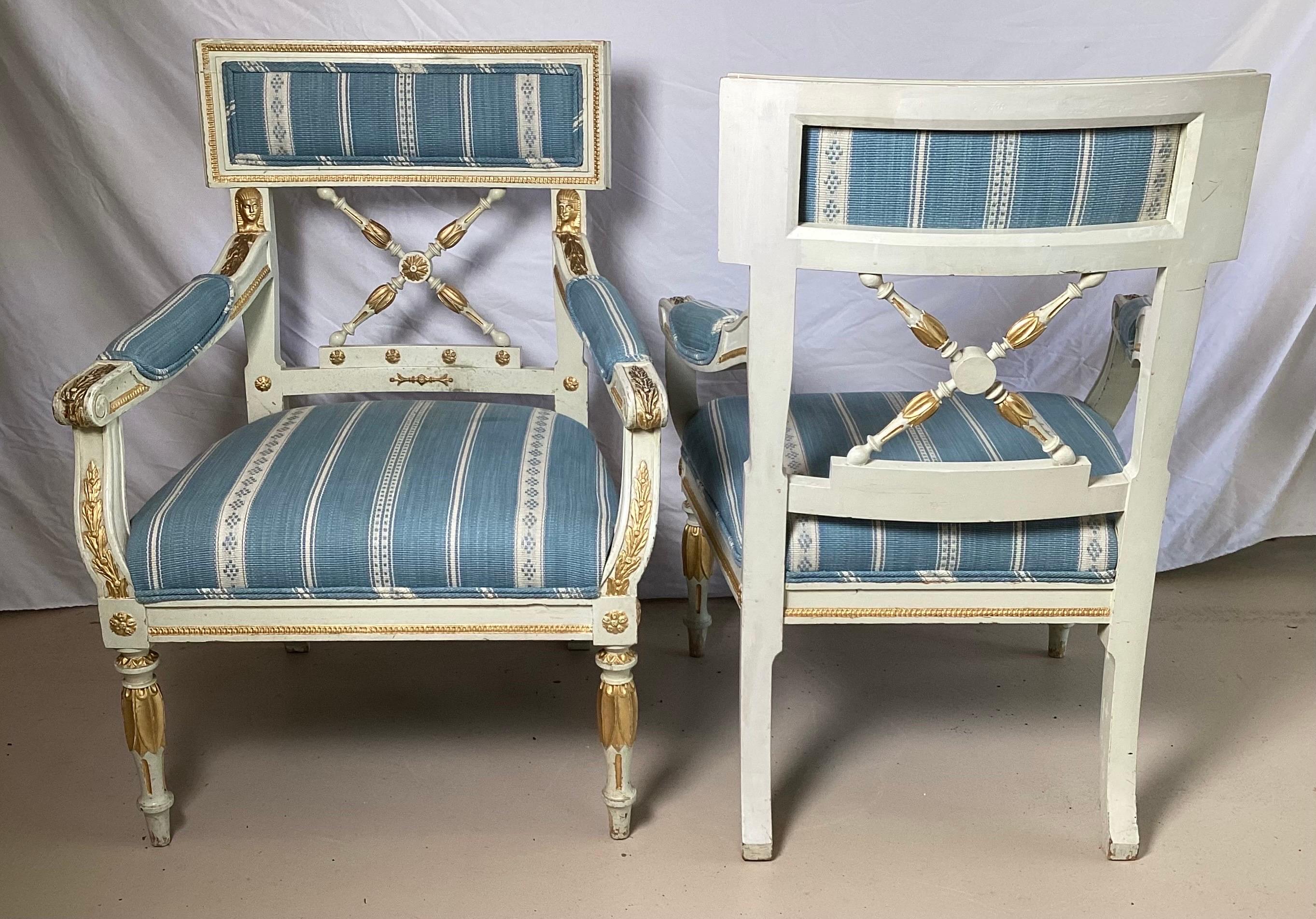 Pair of Swedish Style White Open Arm Lounge Chairs For Sale 2