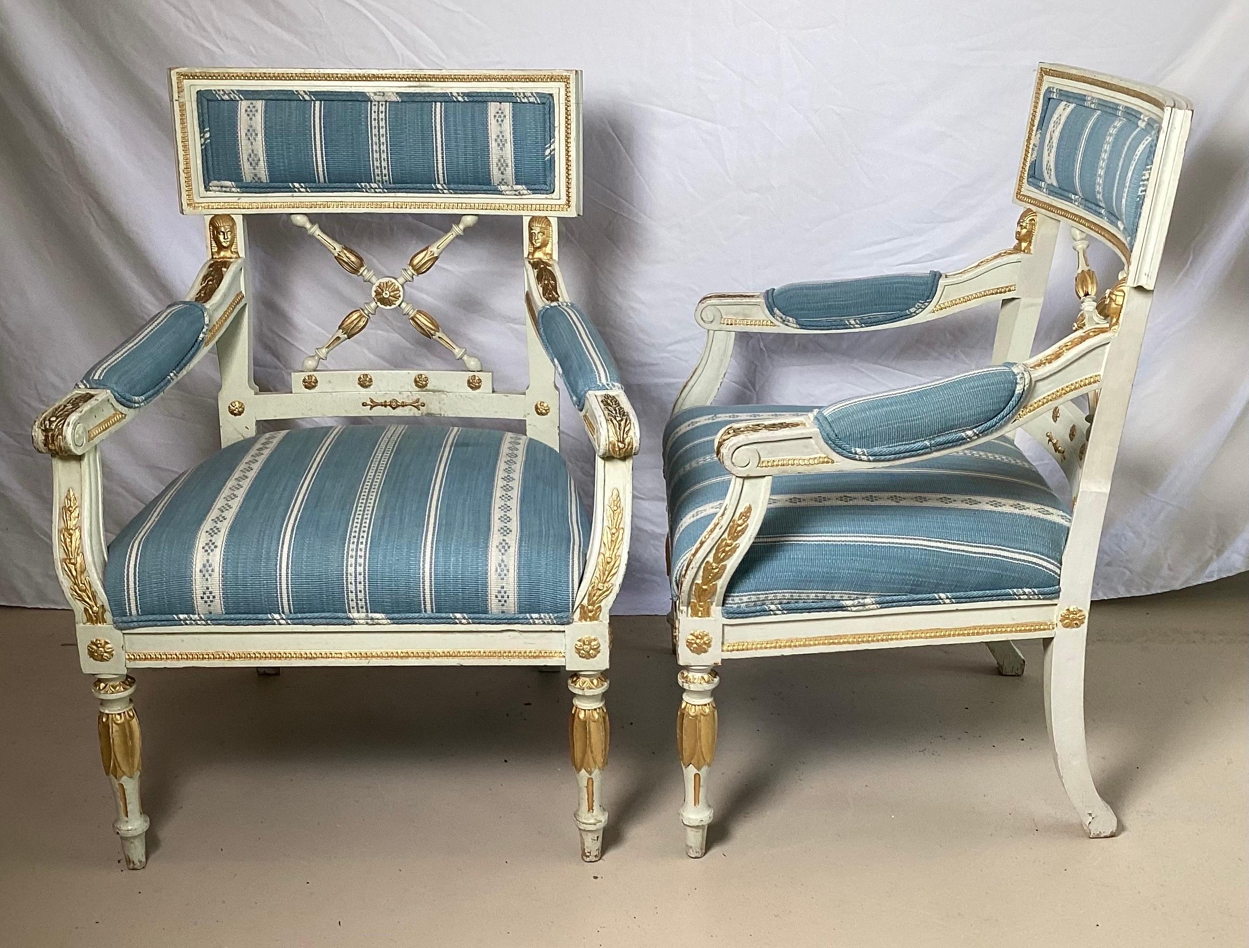 Pair of Swedish Style White Open Arm Lounge Chairs For Sale 3