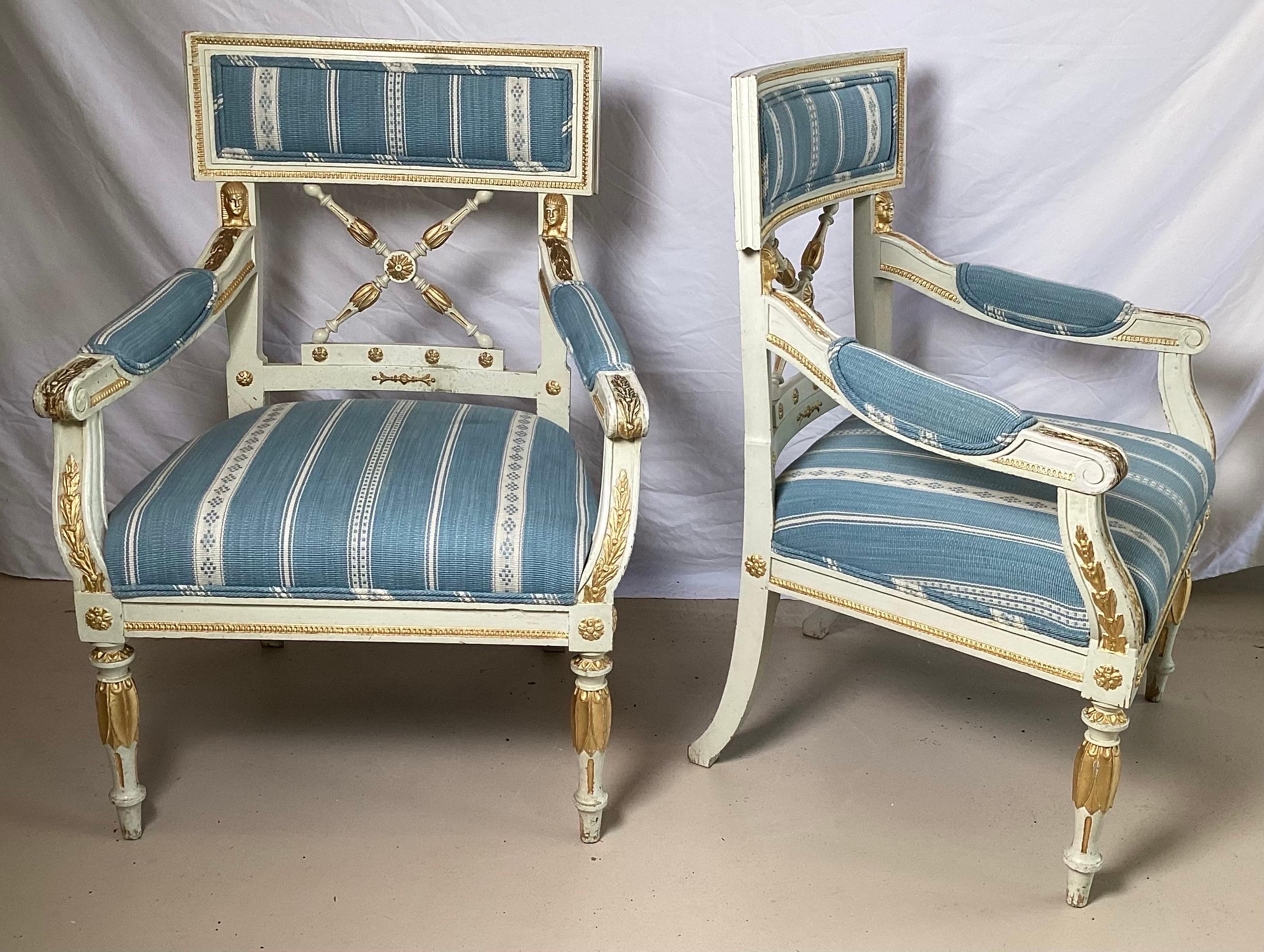 Upholstery Pair of Swedish Style White Open Arm Lounge Chairs For Sale