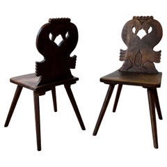 A Pair of Swiss Escabelle Folk side Chairs