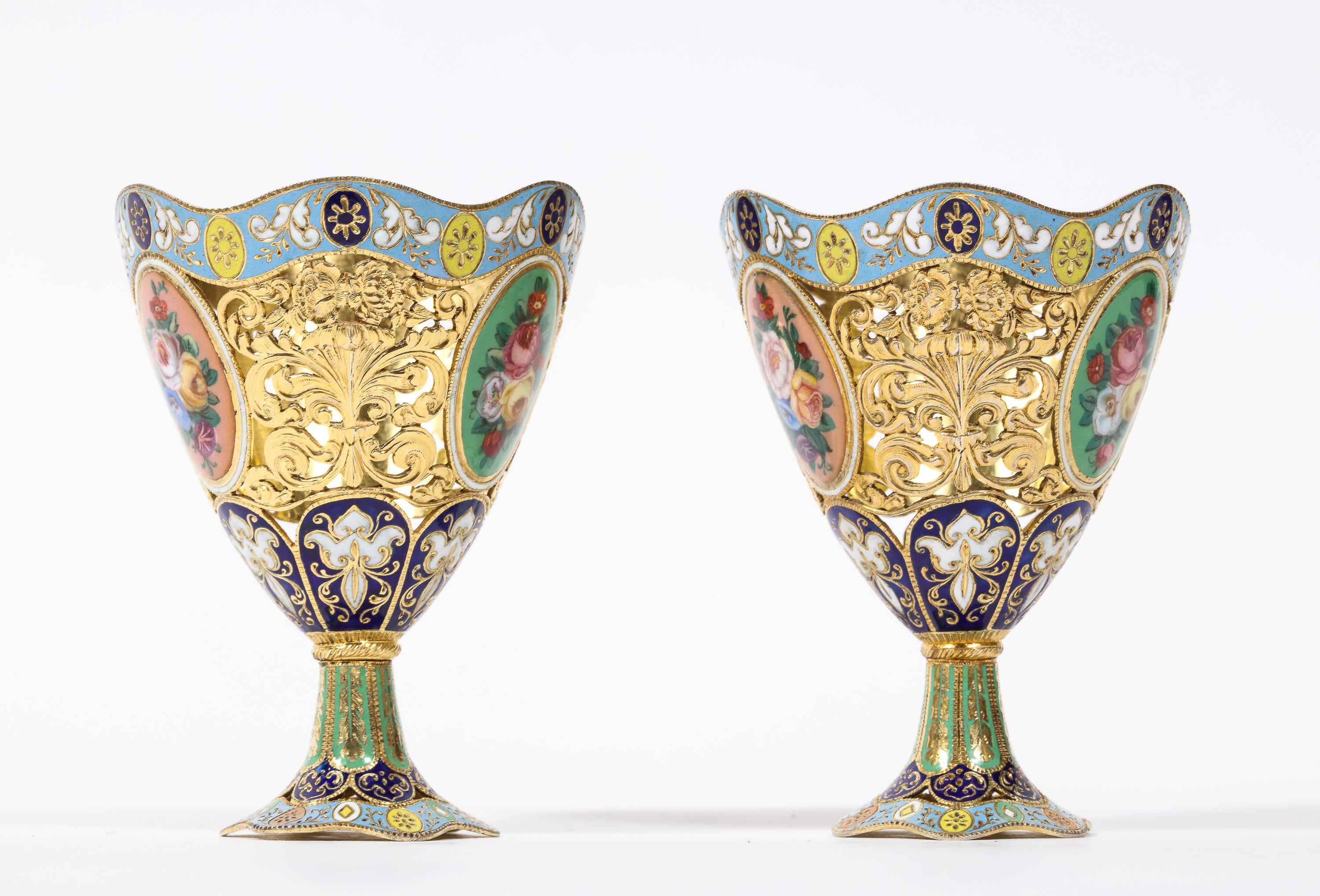 Pair of Swiss Gold and Enamel Zarfs, Geneva, circa 1830 2