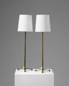 Pair of Brass Table Lamps, Sweden, 1940s, Mid-Century
