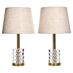 Paar Tischlampen von Carl Fagerlund für Orrefors, Glas und Messing, 1960er Jahre