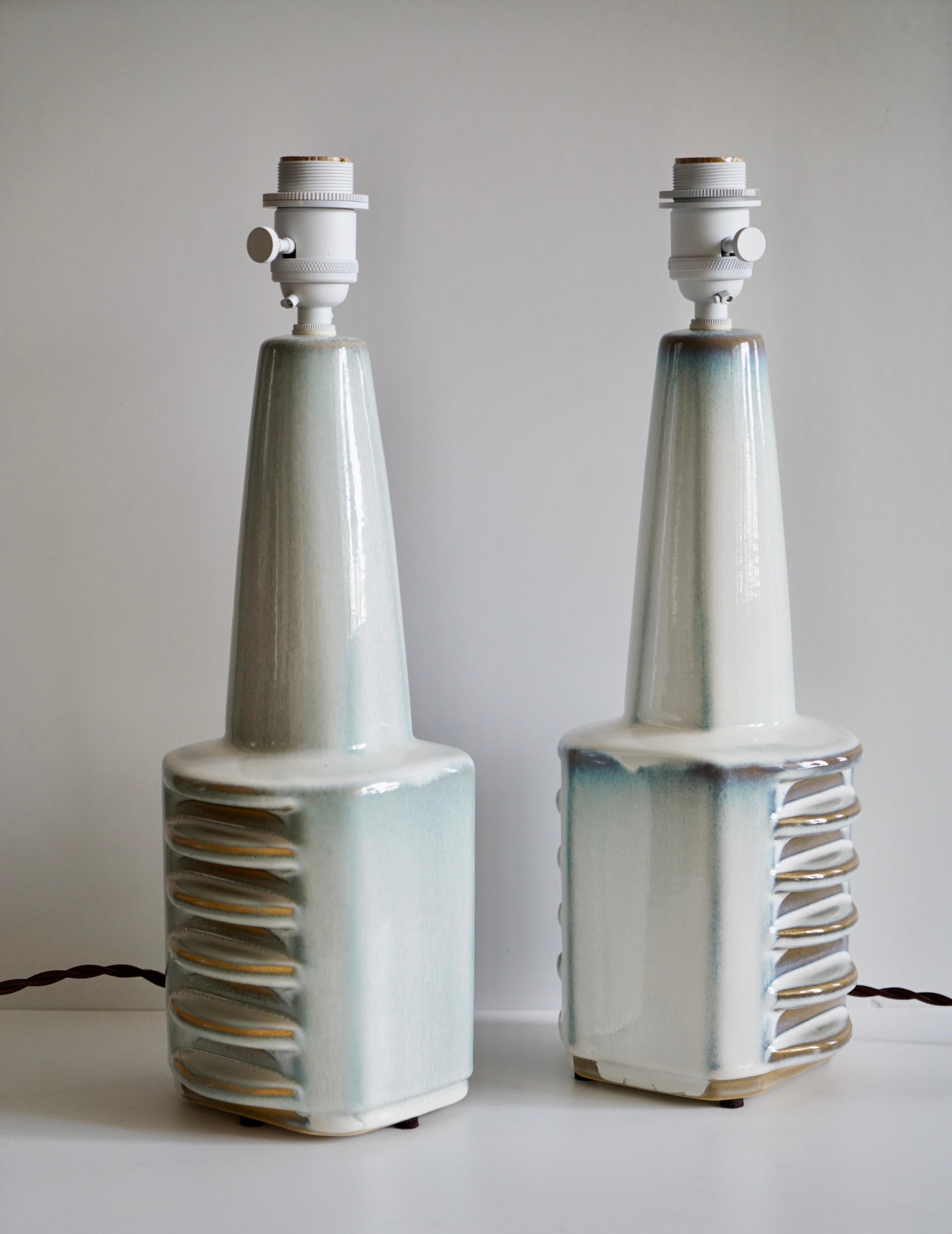 Stoneware A pair of  table lamps by Einar Johansen for Søholm For Sale