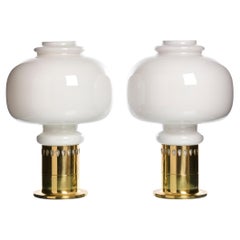 A pair of table lamps by Hans-Agne Jakobsson in brass and glass, Sweden, 1960s