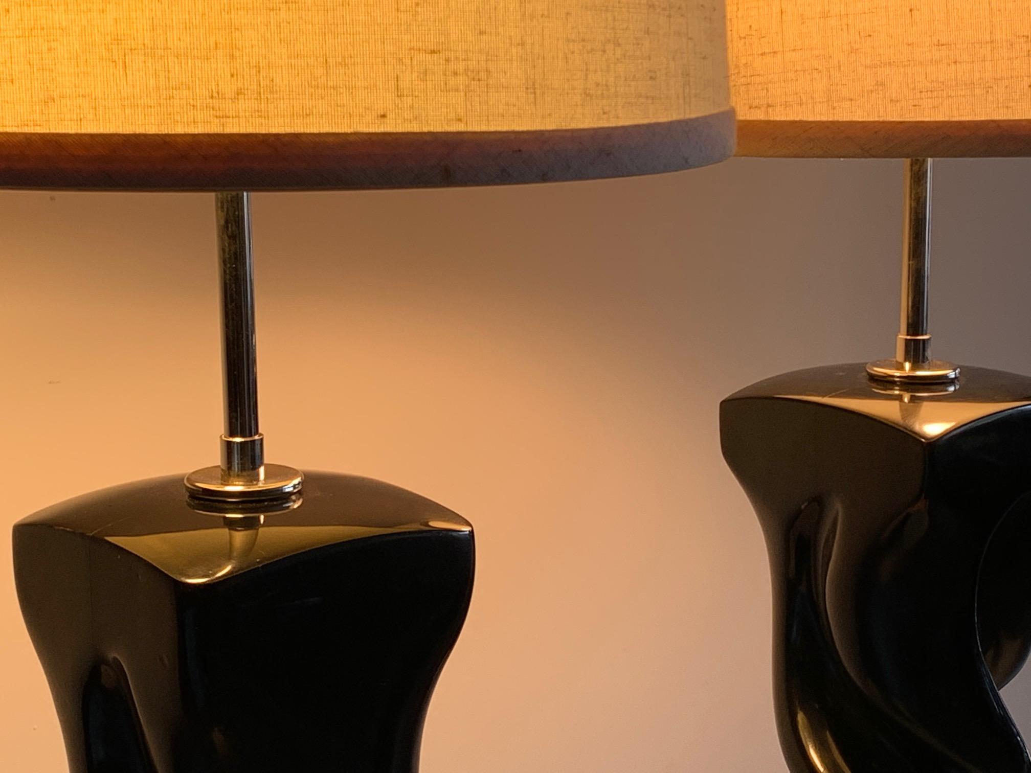 American Pair of Table Lamps by Heifetz in Black Lacquer For Sale