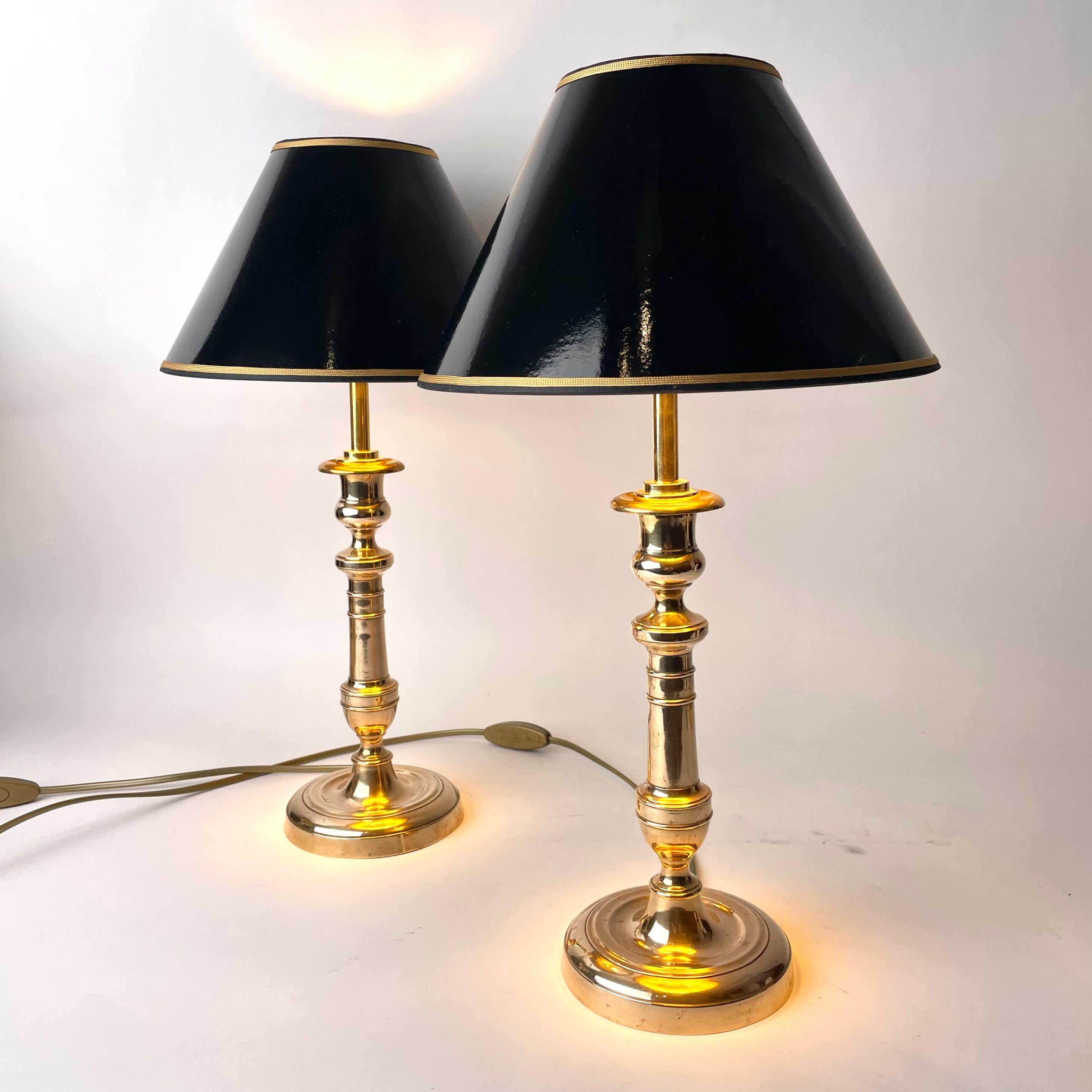 European A Pair of Table Lamps in Brass, Late Empire