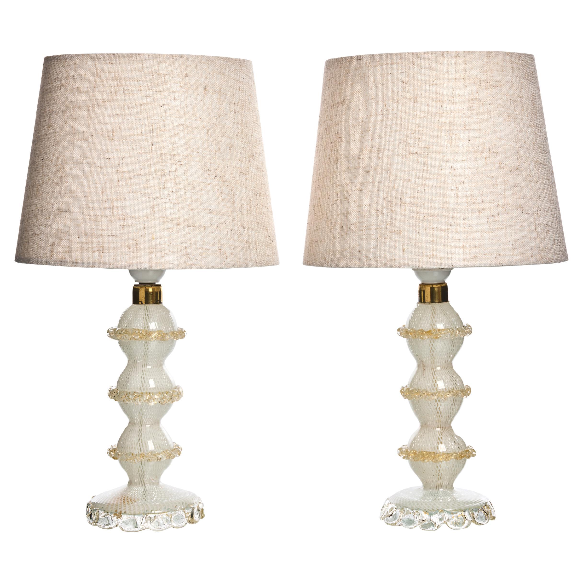 Coppia di lampade da tavolo in vetro di Murano e oro 24k, anni '60