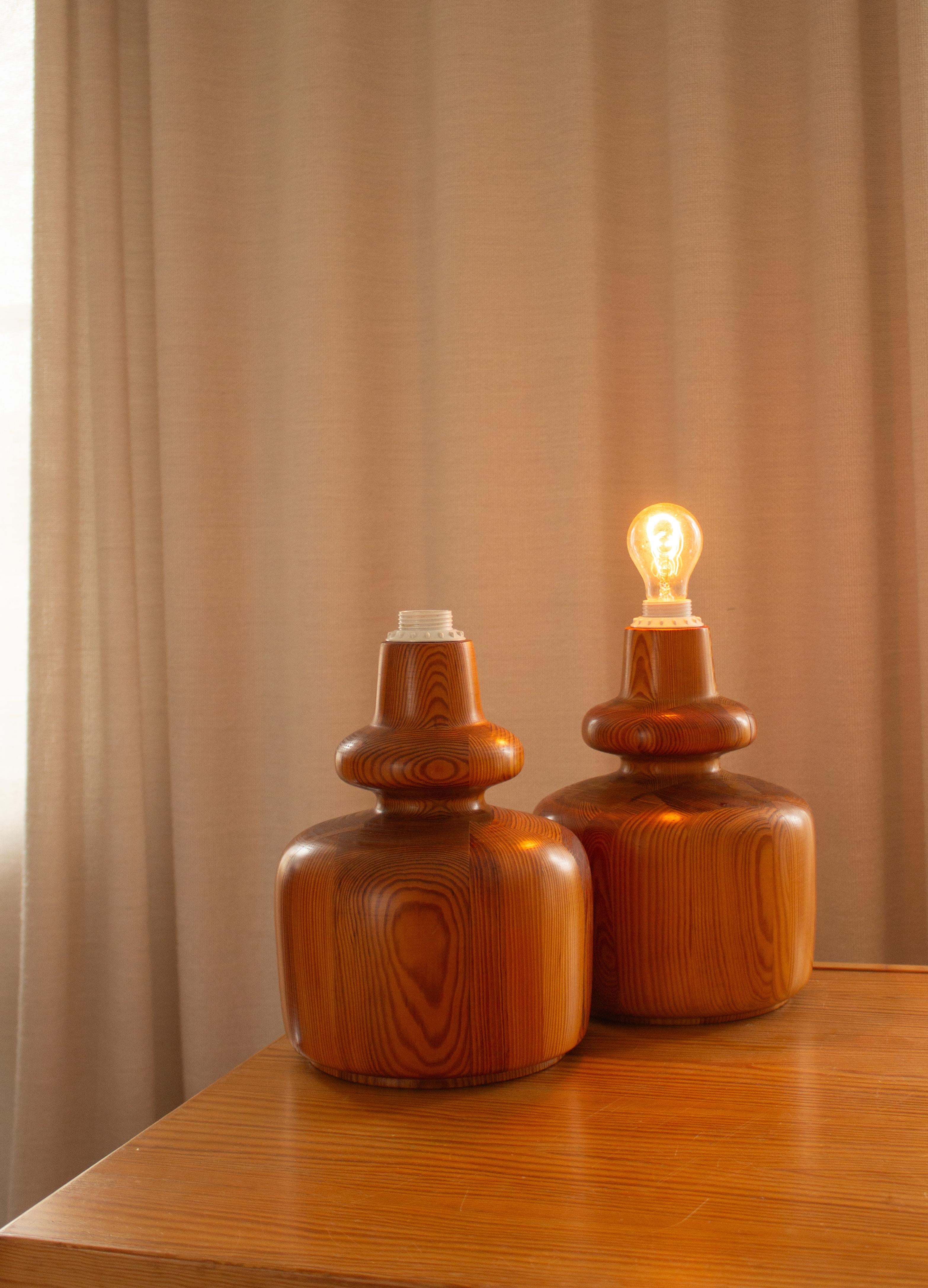 Swedish A Pair of Table Lamps in Solid Pine from Sweden, 1970s For Sale