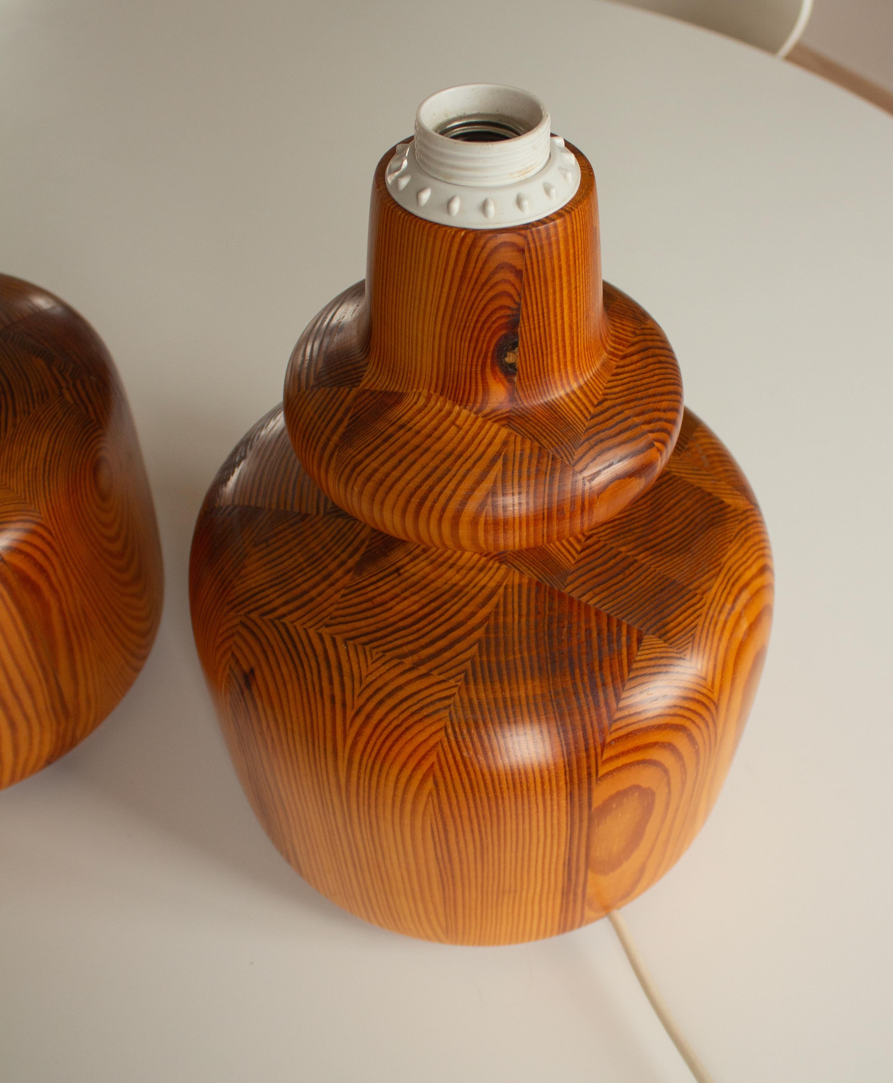 Late 20th Century A Pair of Table Lamps in Solid Pine from Sweden, 1970s For Sale