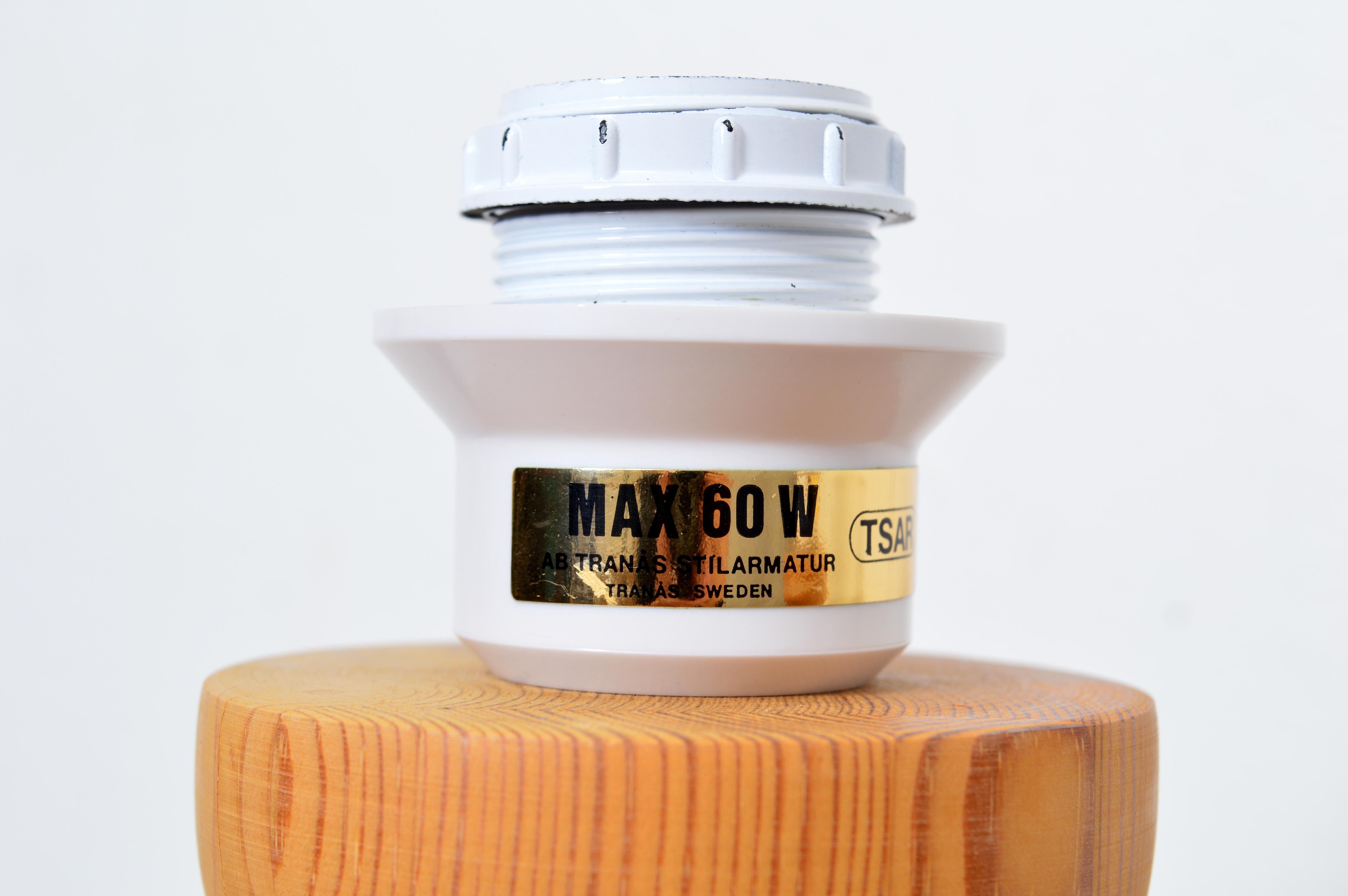 A Pair of Table Lamps, Turned Solid Pine, Tranås Stilarmatur Sweden, 1970s For Sale 4