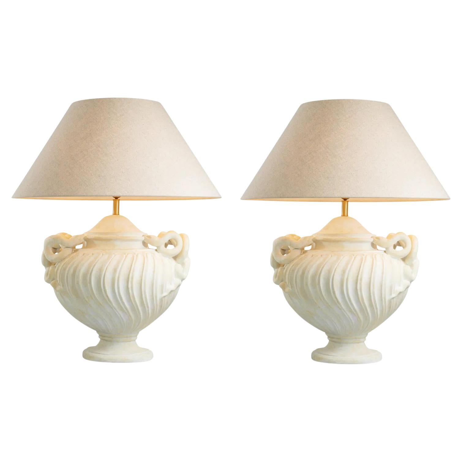 A Pair of Table Lamps with an Antique Look and Brushed Brass Finish.
