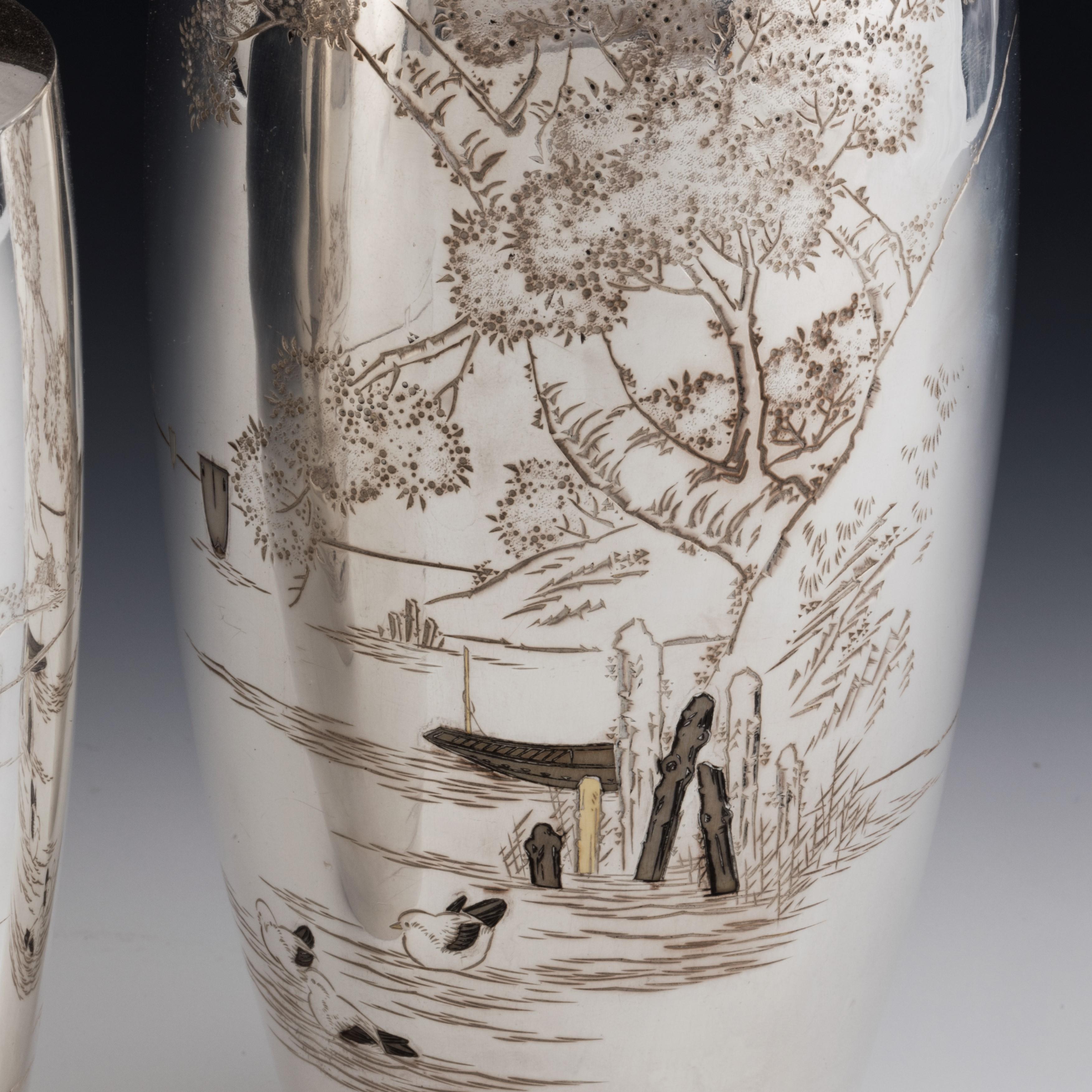 Japanese Pair of Taisho Period Silver Vases