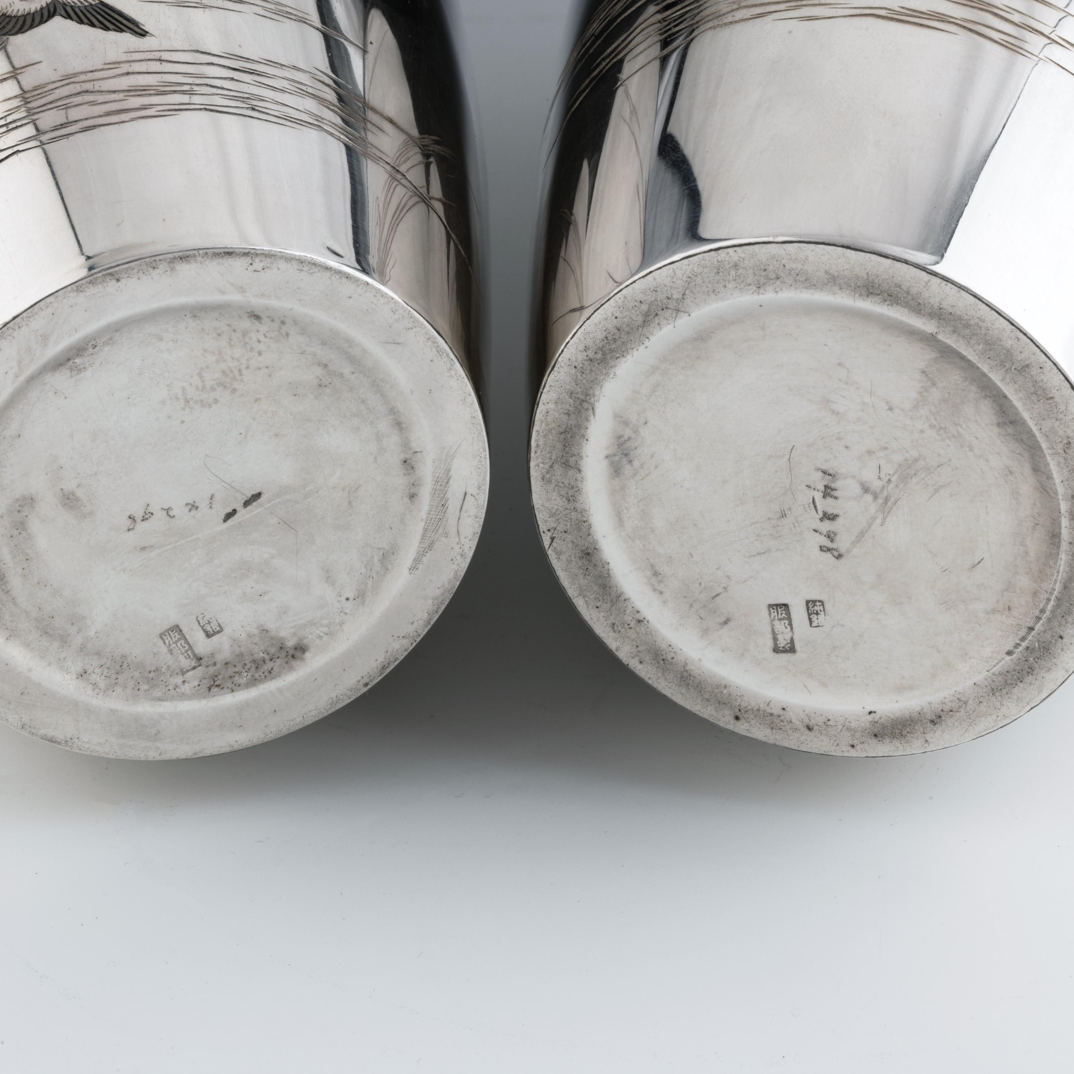 Pair of Taisho Period Silver Vases 2
