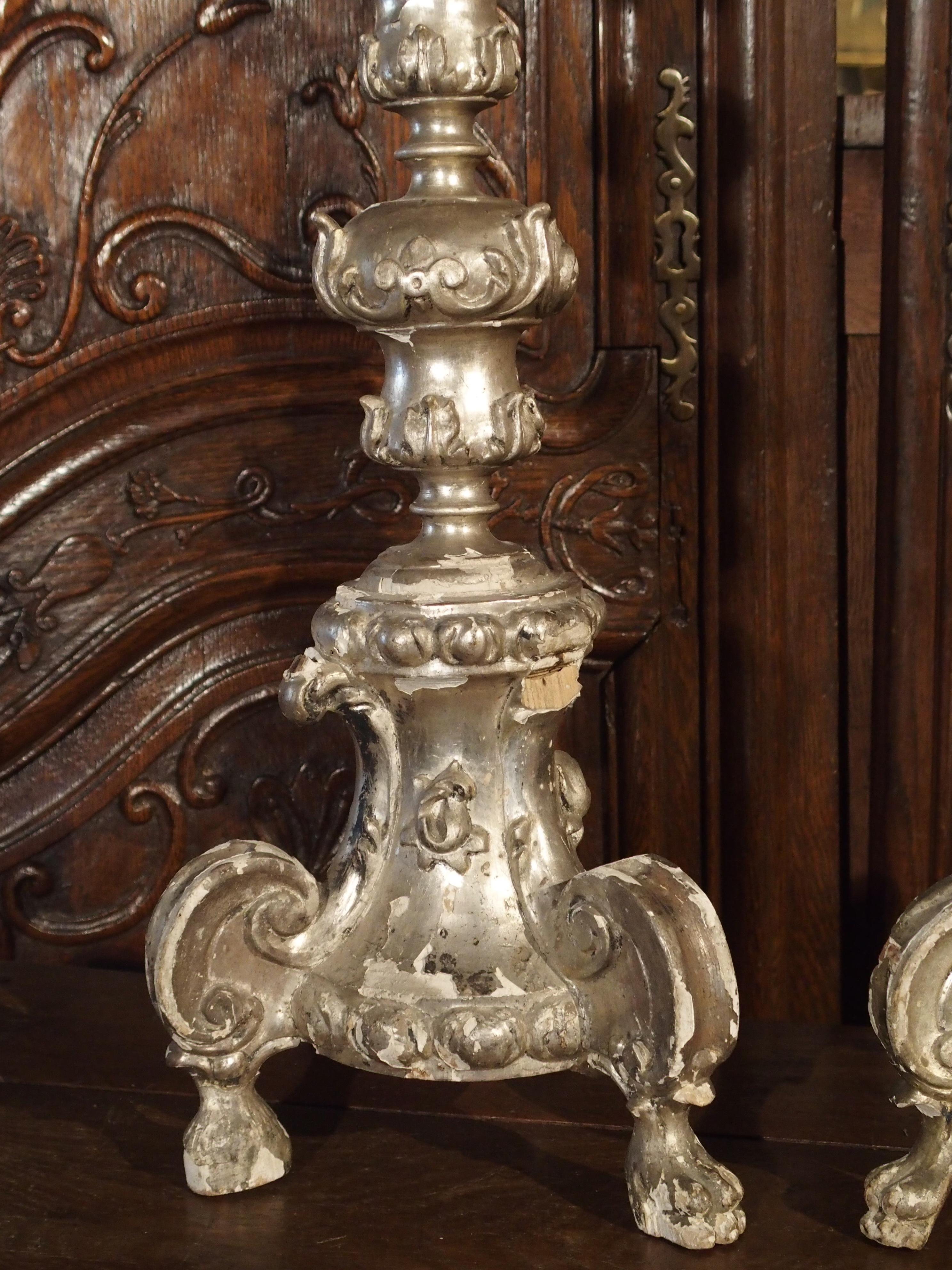 Pair of Tall 17th Century Silverleaf Candlesticks from Italy 5