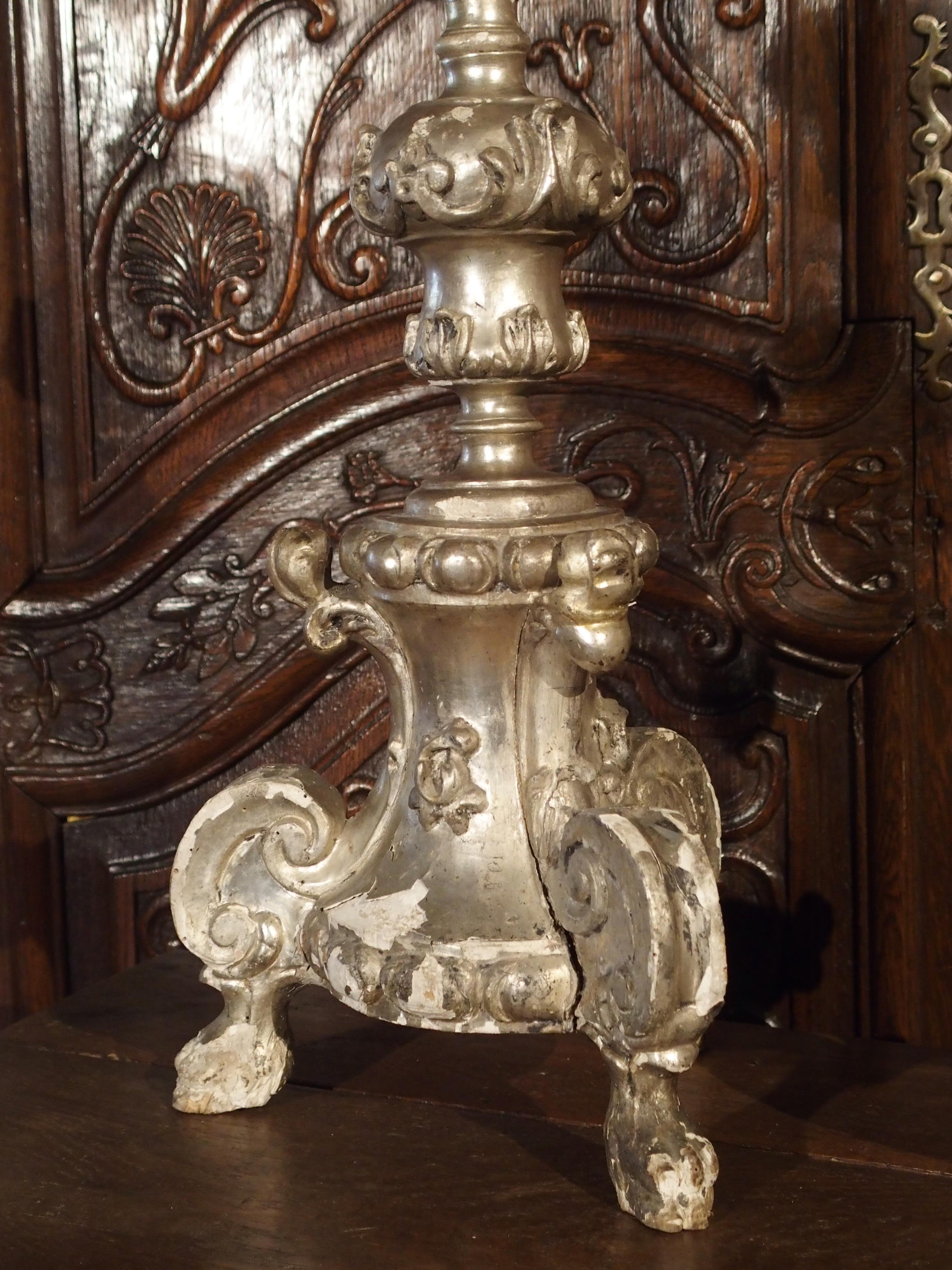 Pair of Tall 17th Century Silverleaf Candlesticks from Italy 7