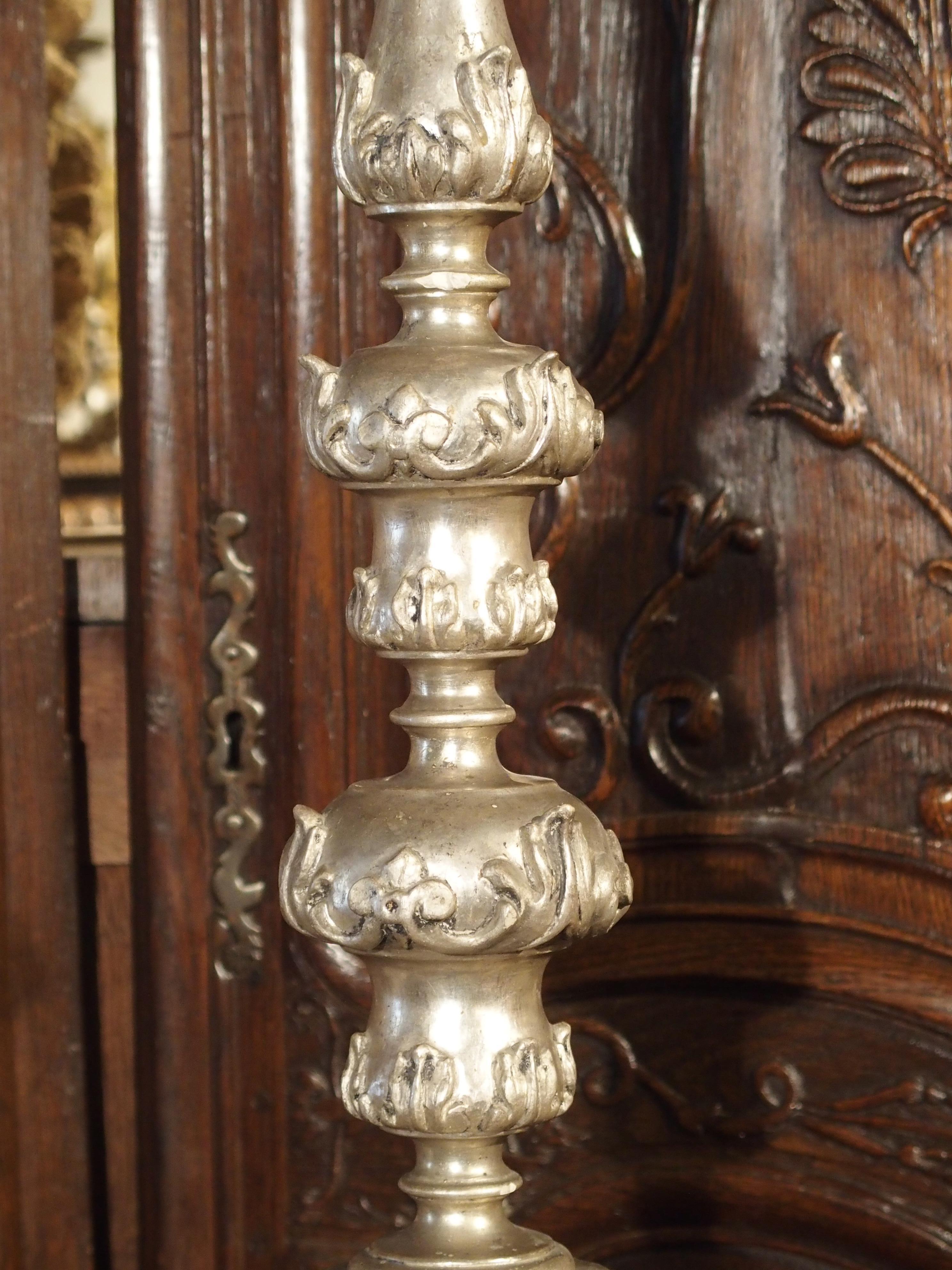 Pair of Tall 17th Century Silverleaf Candlesticks from Italy 7