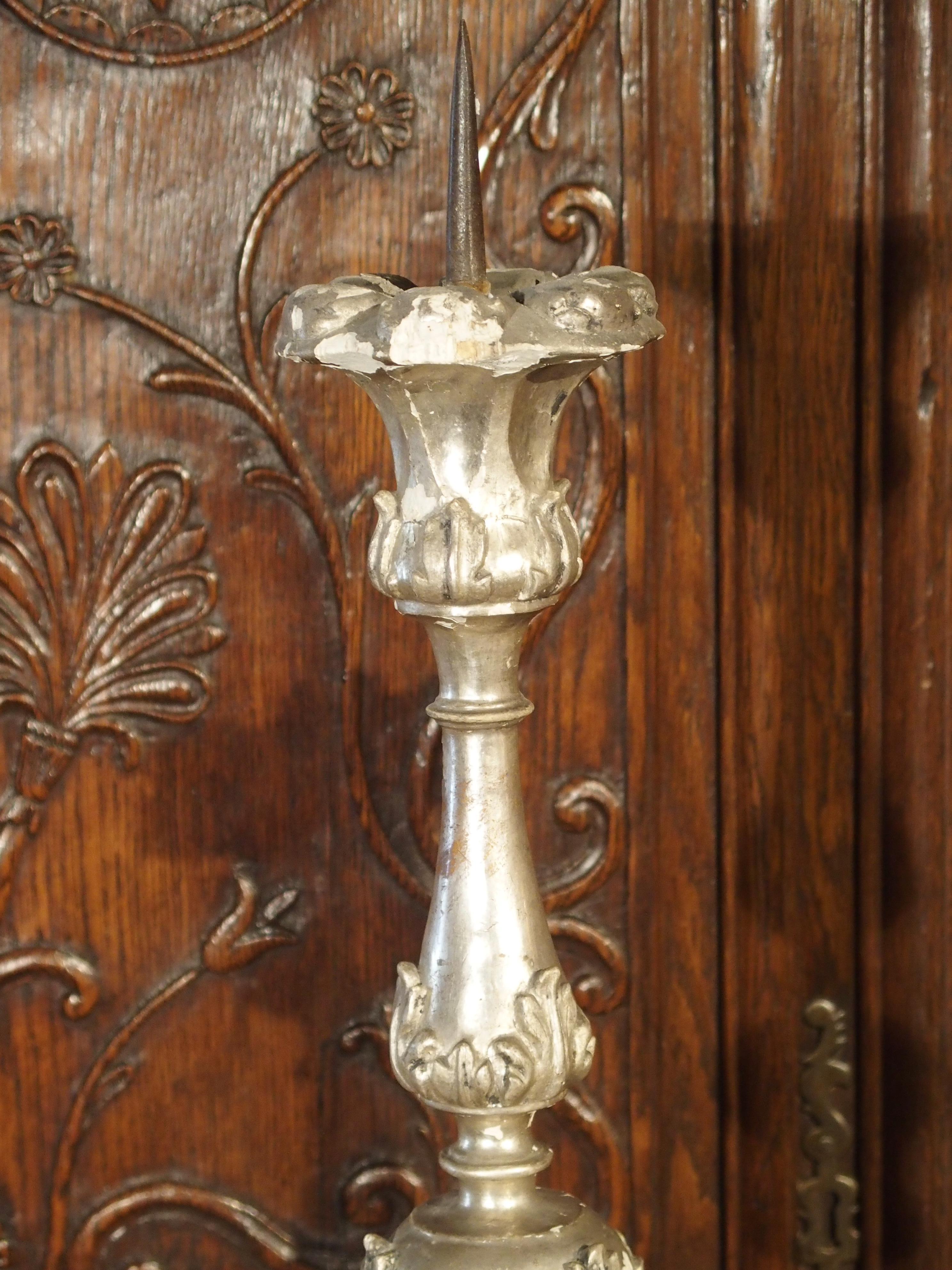 Pair of Tall 17th Century Silverleaf Candlesticks from Italy 8