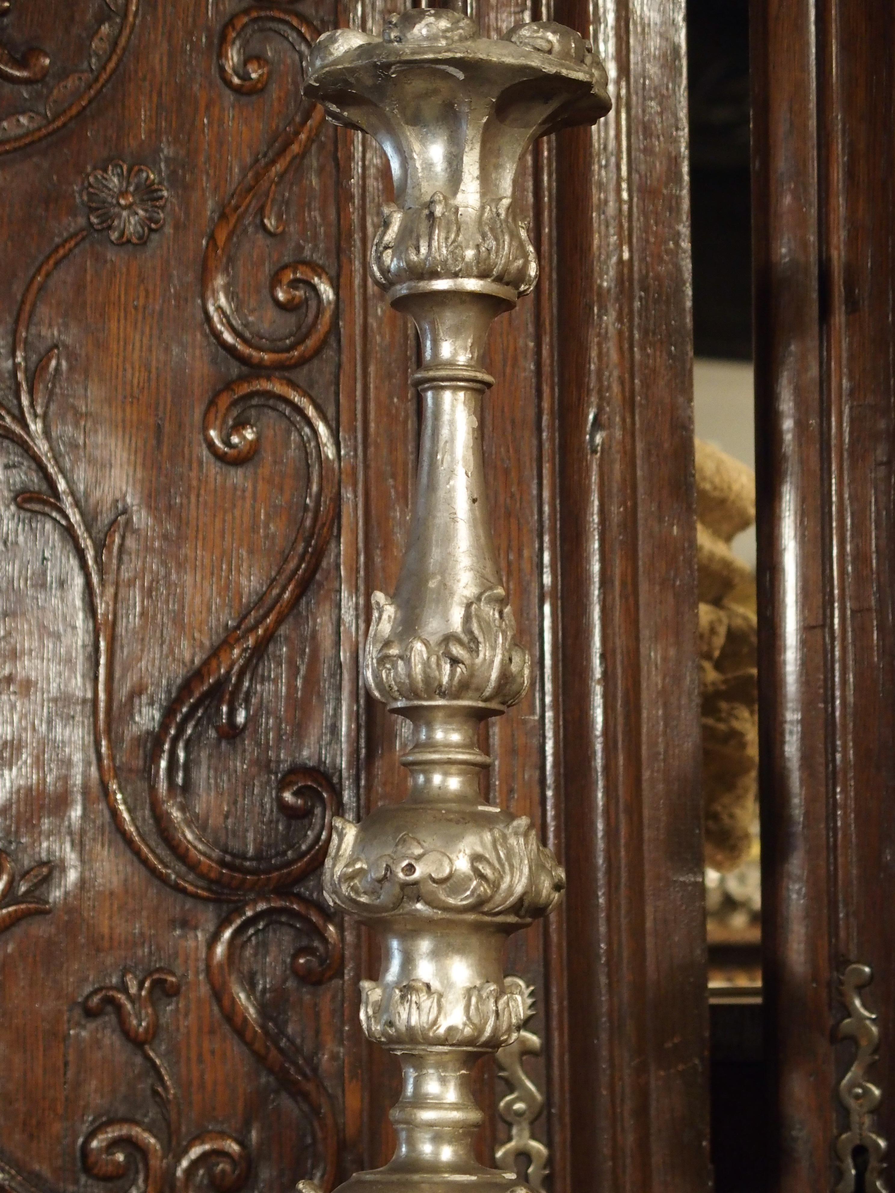 Pair of Tall 17th Century Silverleaf Candlesticks from Italy 9