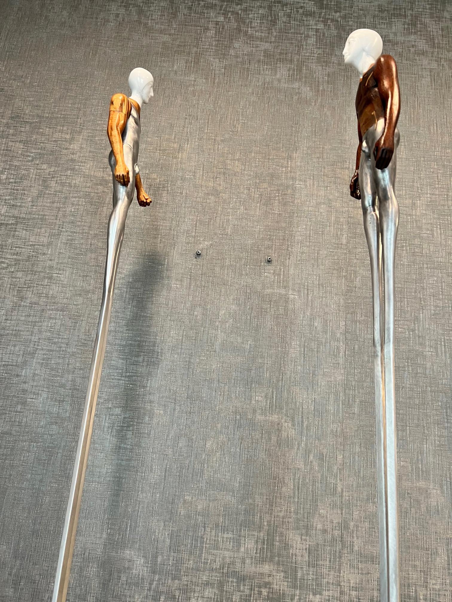 Carved Oriano Galloni Pair of Tall and Skinny Sculptures 