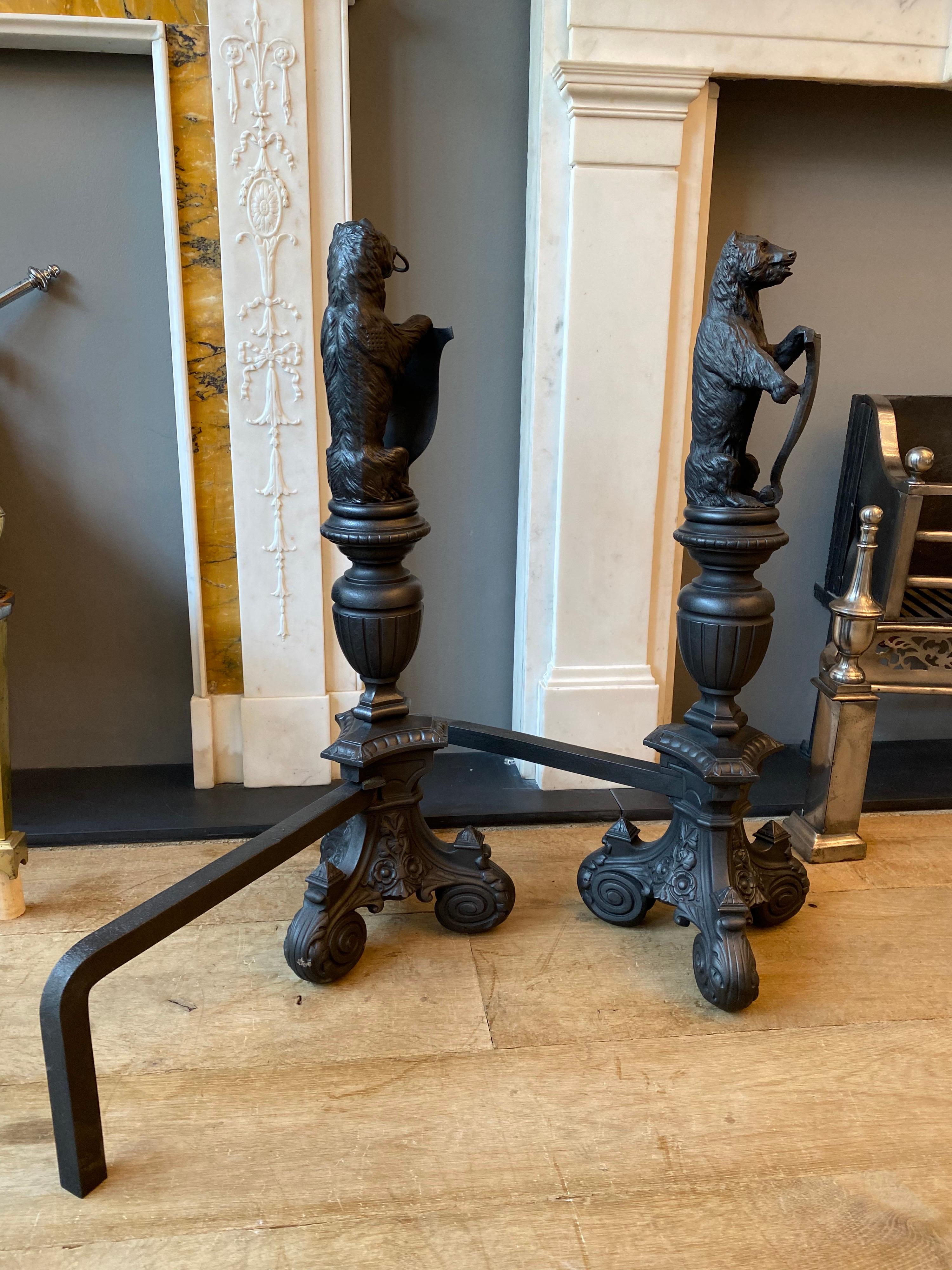 Pair of Tall Antique Cast Iron Fire Dogs For Sale 2