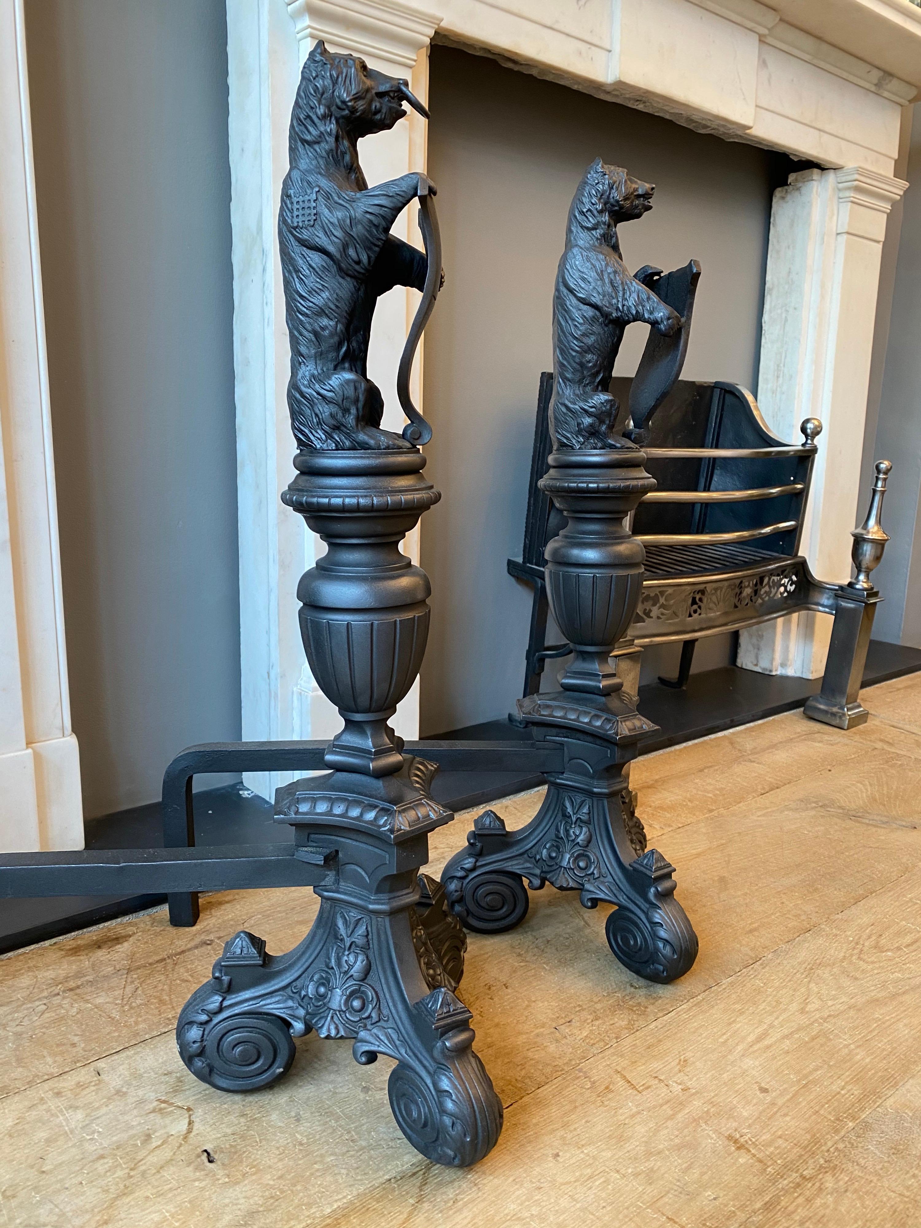 Pair of Tall Antique Cast Iron Fire Dogs For Sale 3