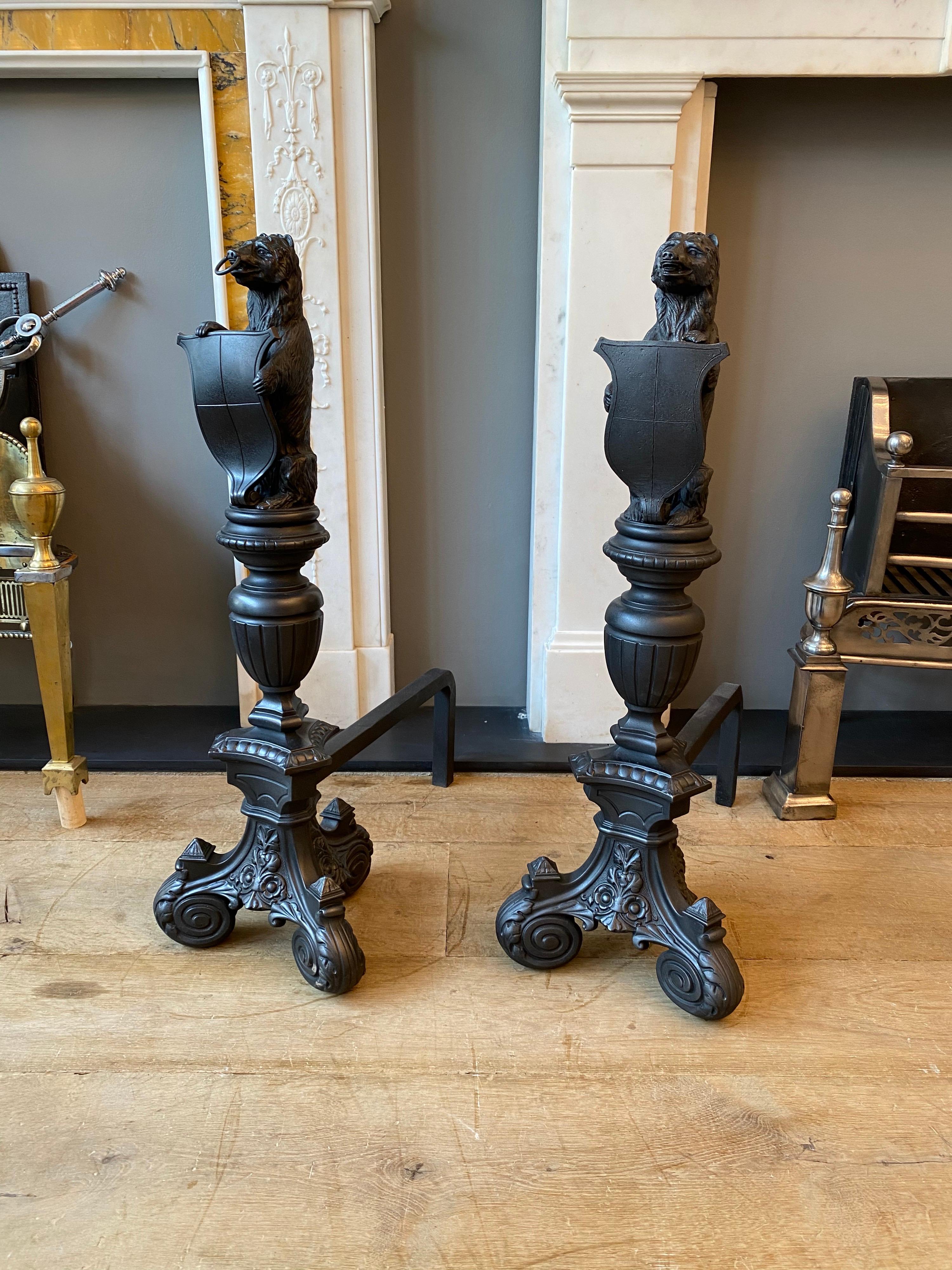 Pair of Tall Antique Cast Iron Fire Dogs For Sale 4
