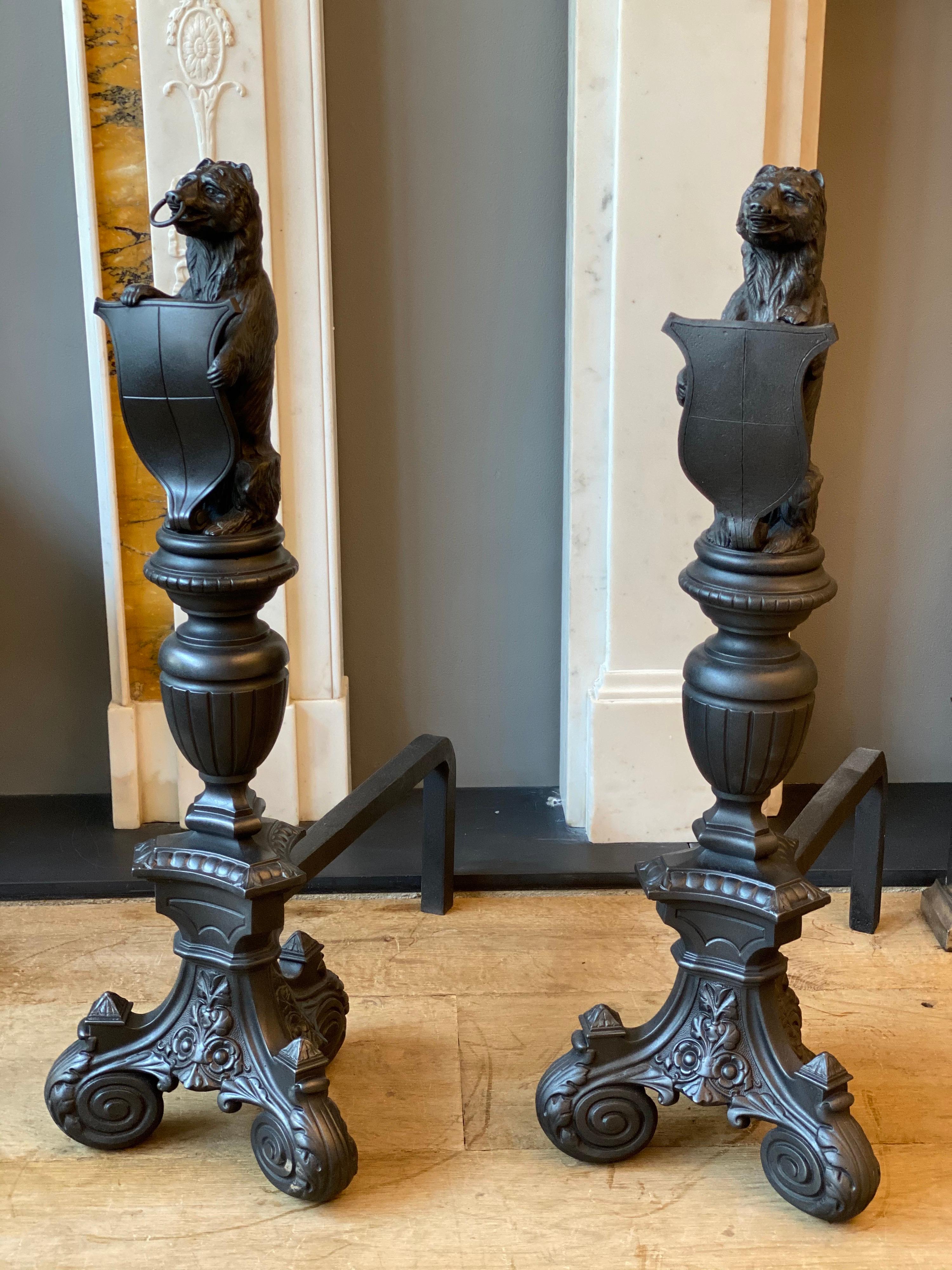 Pair of Tall Antique Cast Iron Fire Dogs For Sale 5