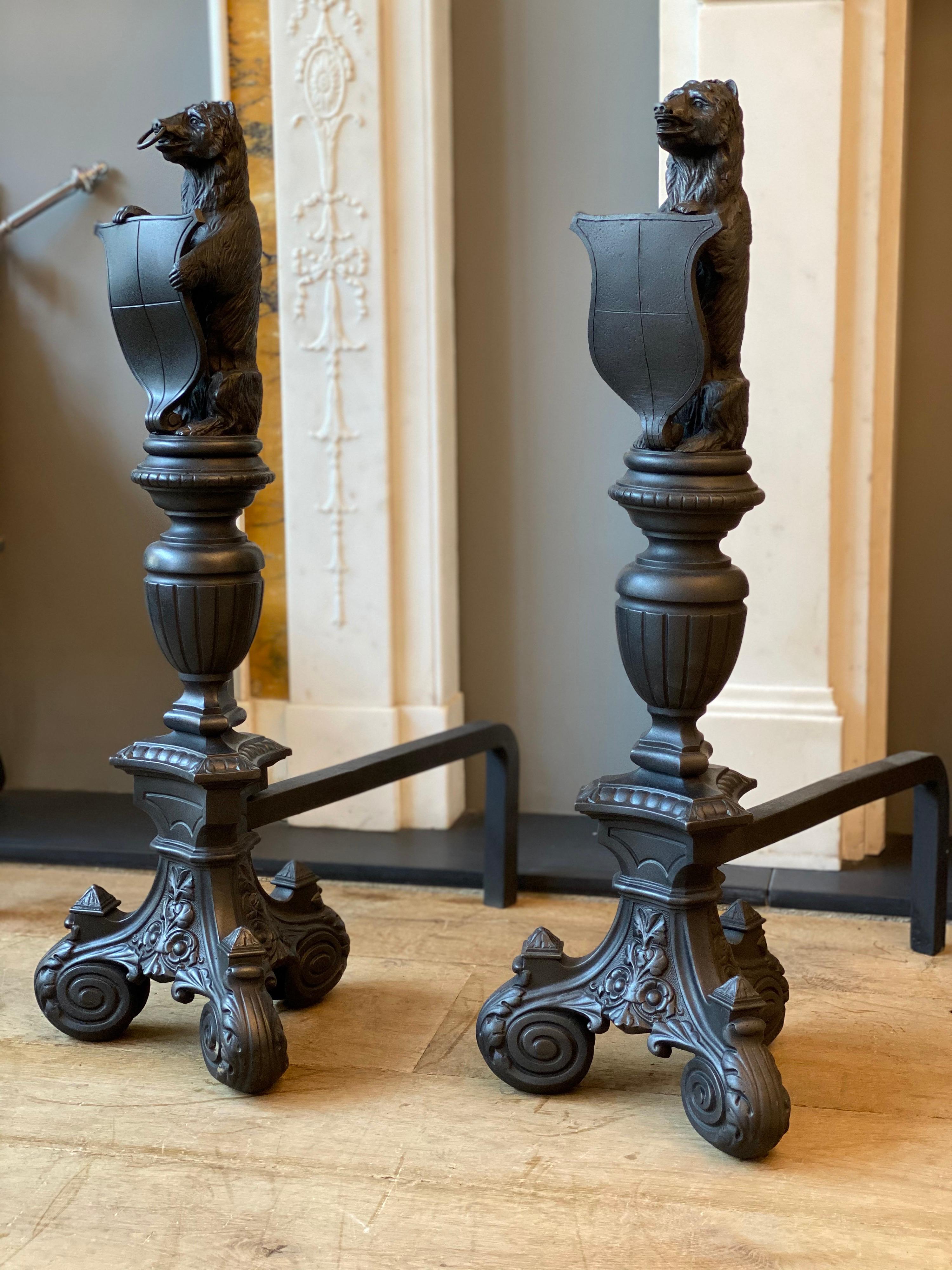 Pair of Tall Antique Cast Iron Fire Dogs For Sale 6