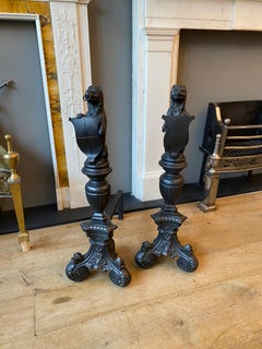 Pair of Tall Antique Cast Iron Fire Dogs