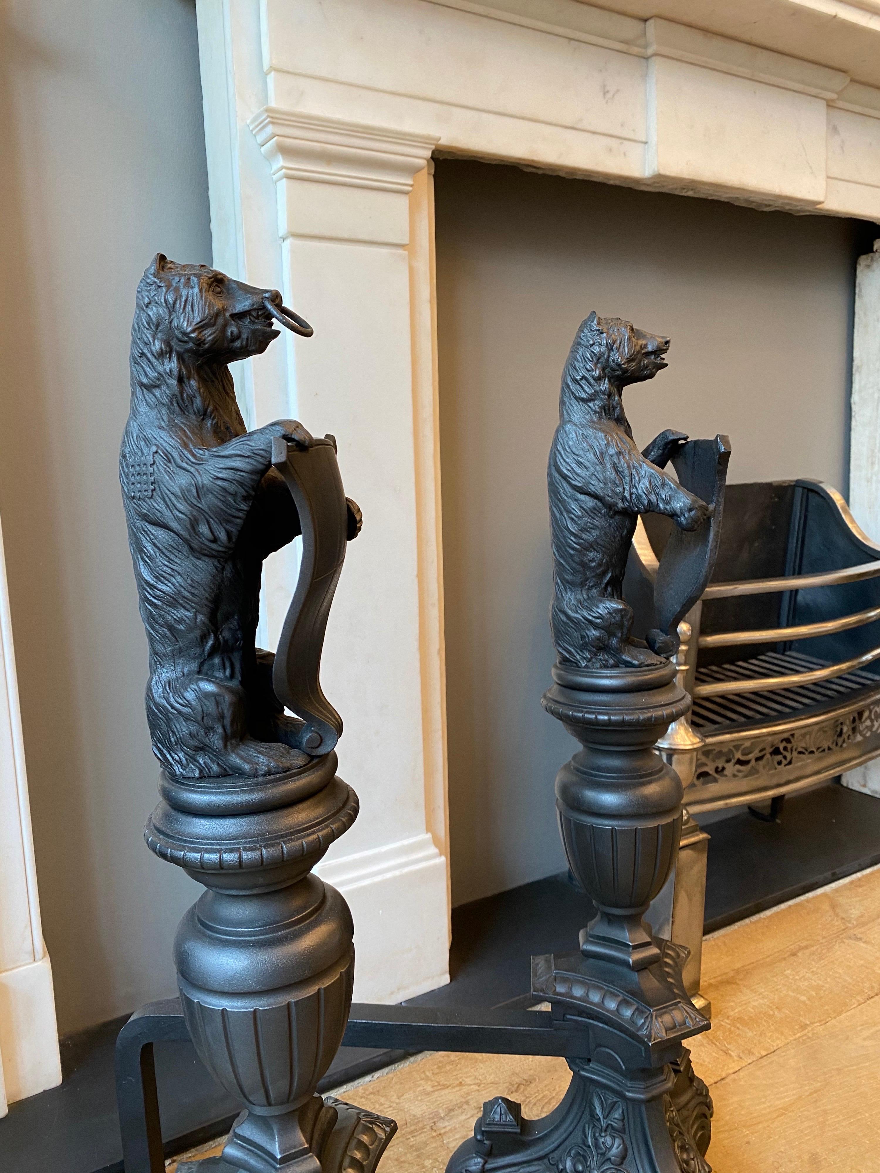Pair of Tall Antique Cast Iron Fire Dogs In Good Condition For Sale In London, GB