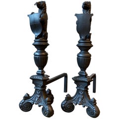 Pair of Tall Used Cast Iron Fire Dogs