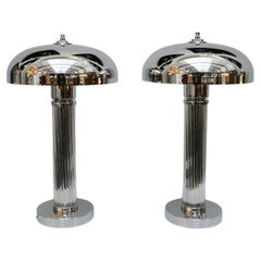 Ein Paar hohe Art-Deco-Glasstab-Tischlampen