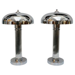 A pair of Tall Art Deco Glass Rod Table Lamps