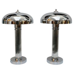 A pair of Tall Art Deco Glass Rod Table Lamps