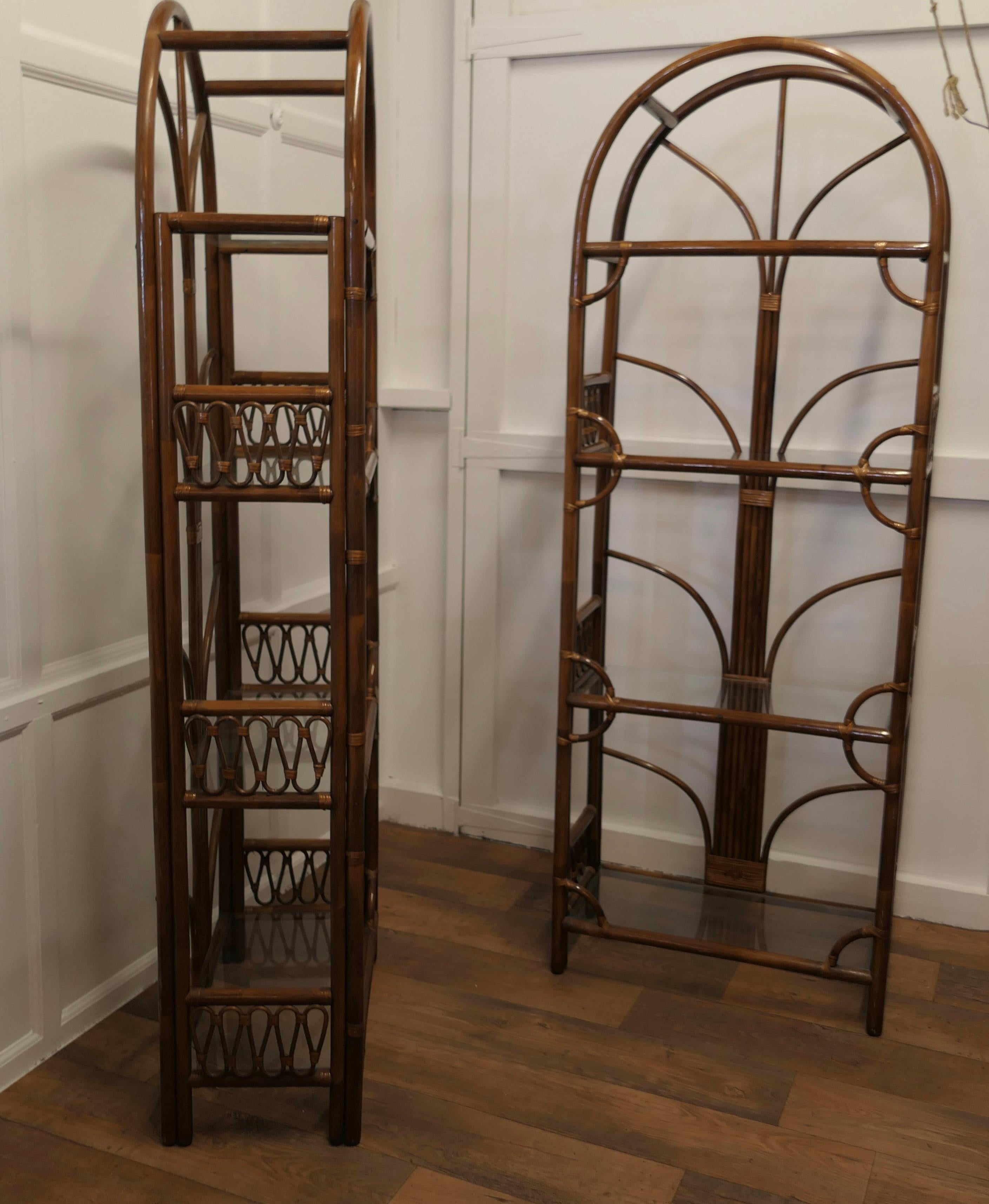 Pair of Tall Bamboo and Glass Bookcases, Room Dividers In Good Condition For Sale In Chillerton, Isle of Wight