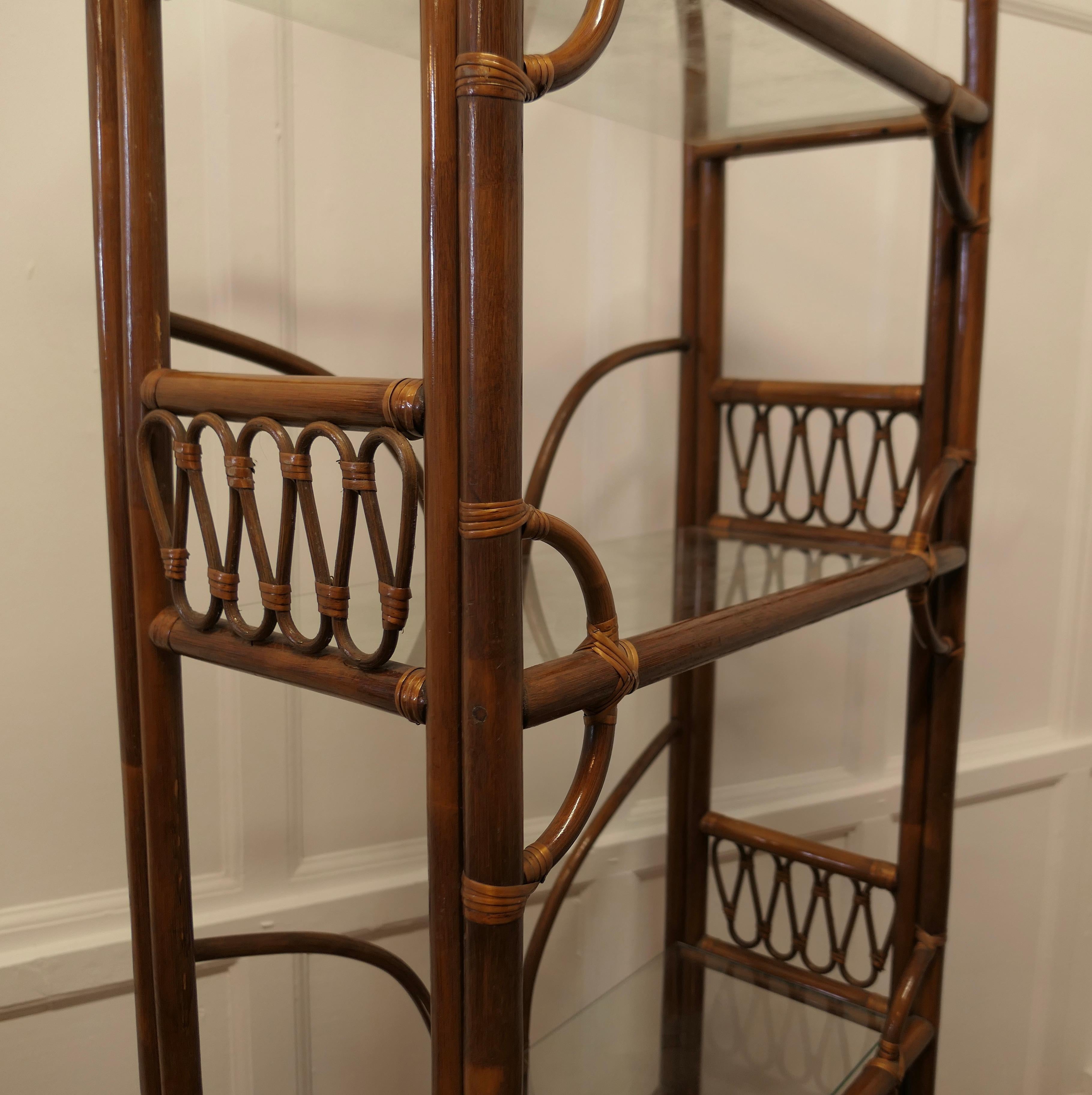 Pair of Tall Bamboo and Glass Bookcases, Room Dividers For Sale 1