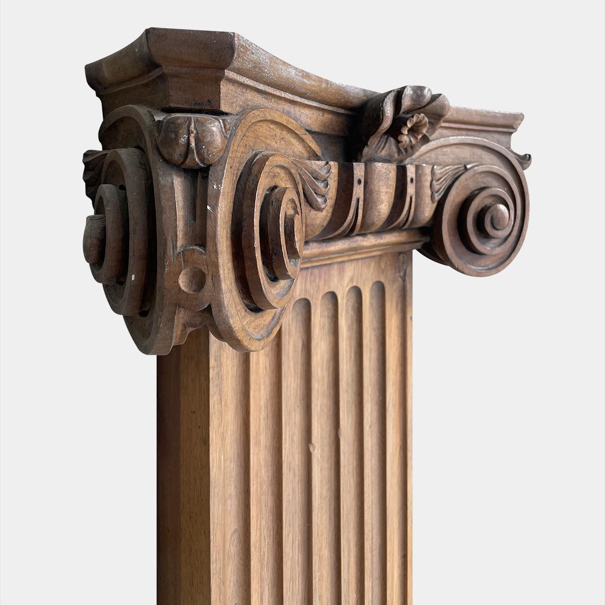 English Pair of Tall Carved Walnut Ionic Pilaster/Columns