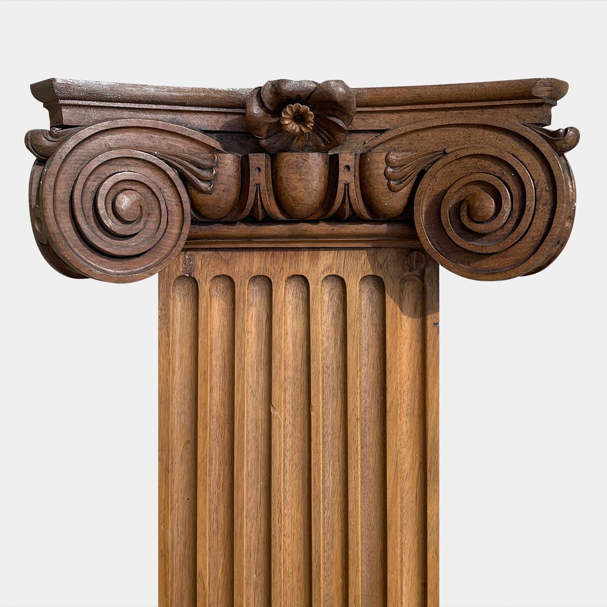 Pair of Tall Carved Walnut Ionic Pilaster/Columns In Good Condition In London, GB