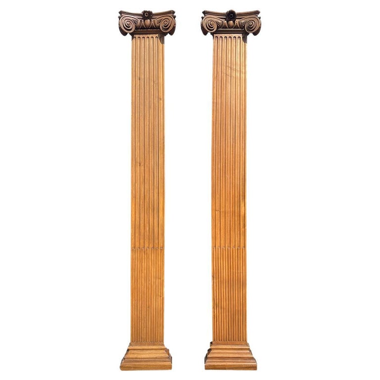 Walnut Columns Pair of Tall Carved Walnut Ionic Pilaster/Columns For Sale at 1stDibs