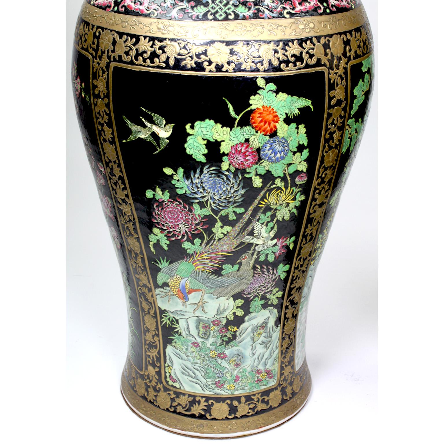 A Pair of Tall Chinese Export Porcelain Figural Vases with Birds and Flowers For Sale 8