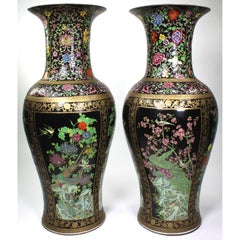 A Pair of Tall Chinese Export Porcelain Figural Vases with Birds and Flowers