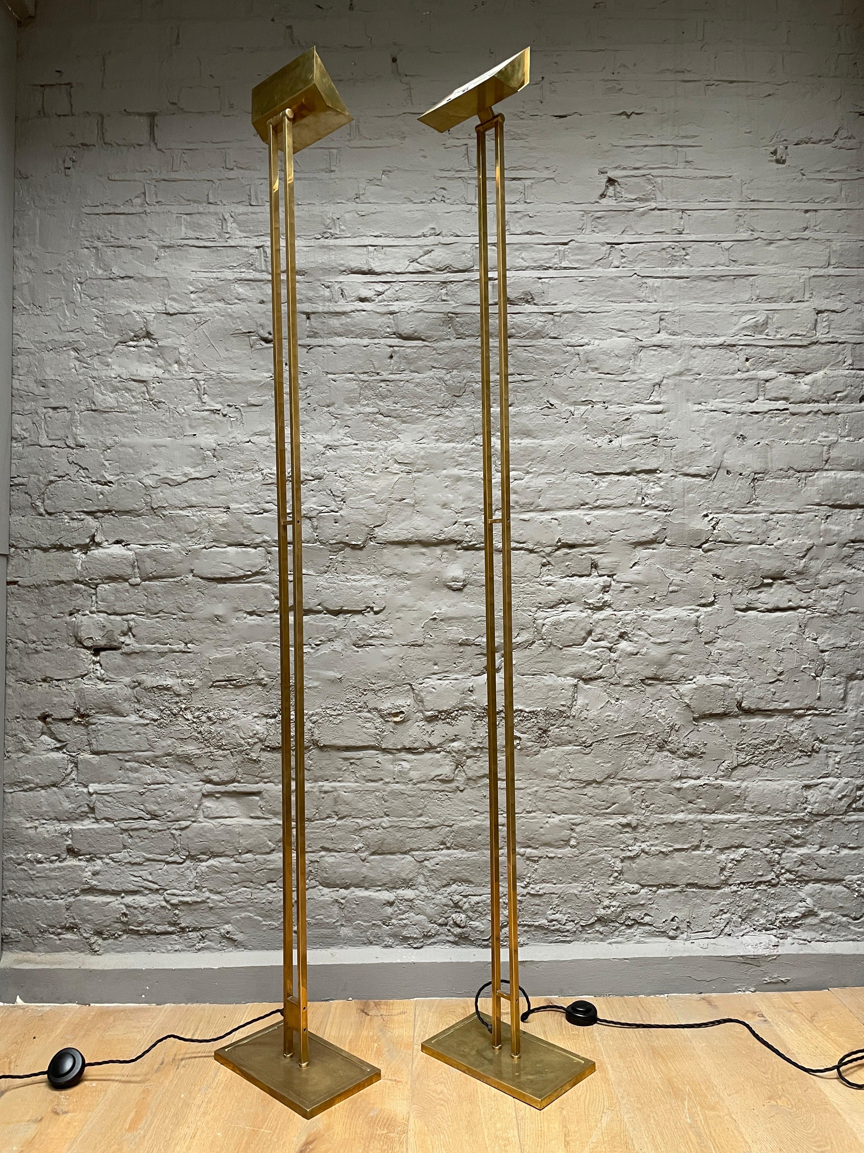 Pair of Tall French Brass Uplighter Floor Lamps 4