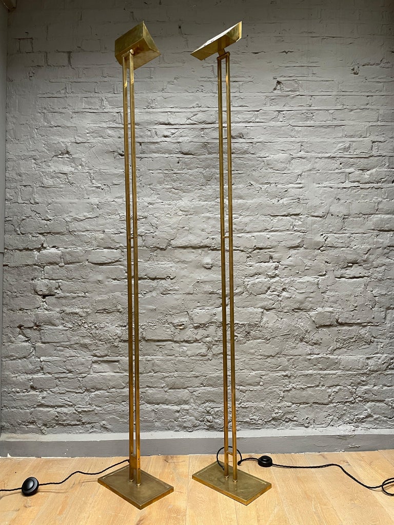 Pair of Tall French Brass Uplighter Floor Lamps For Sale at 1stDibs